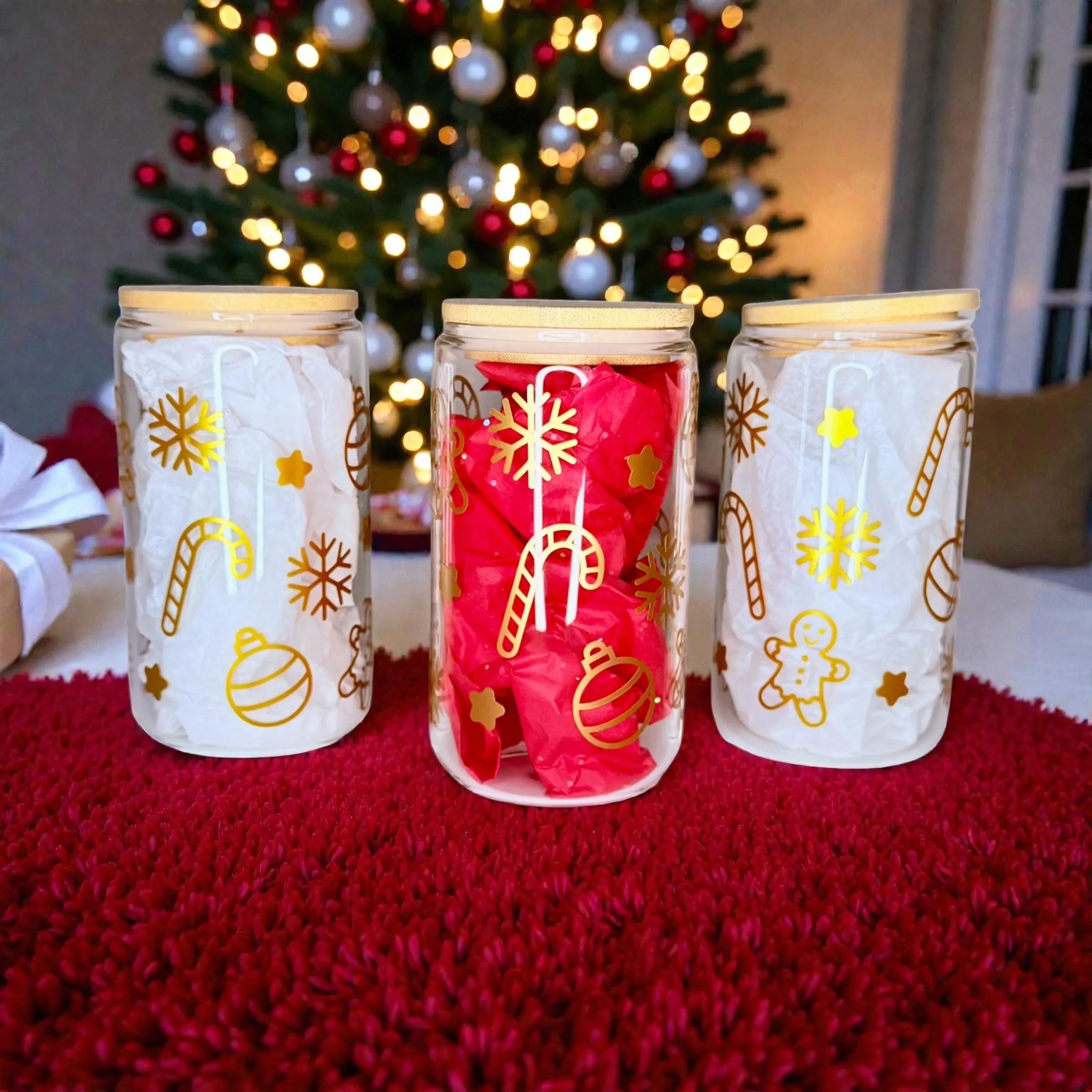 Christmas Glass Cup | Gold Festive Design, Holiday Drinkware - image 5