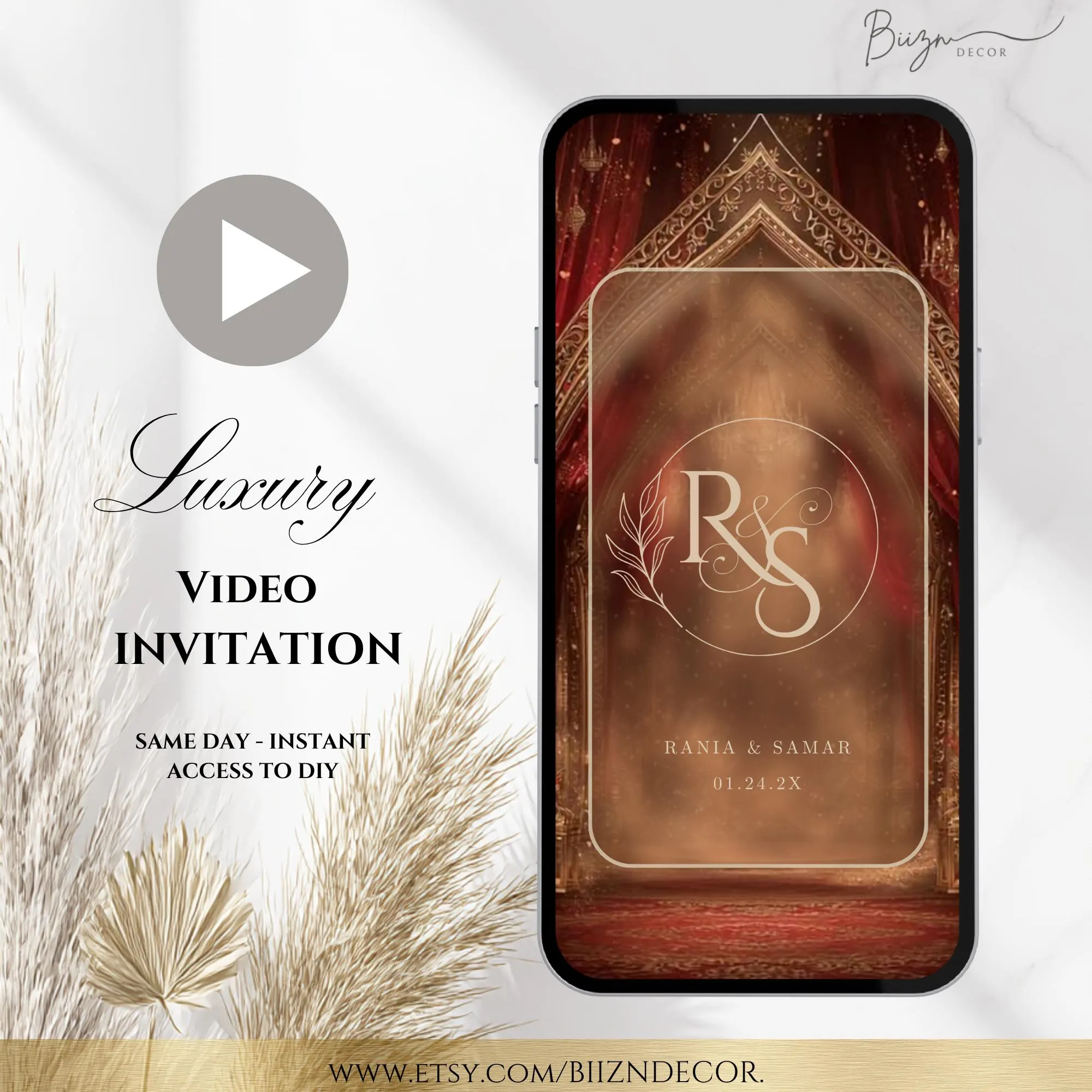 Royal Red Copper Nikkah Invitation Video: Animated Islamic Wedding Evite (Digital Download) - image 4
