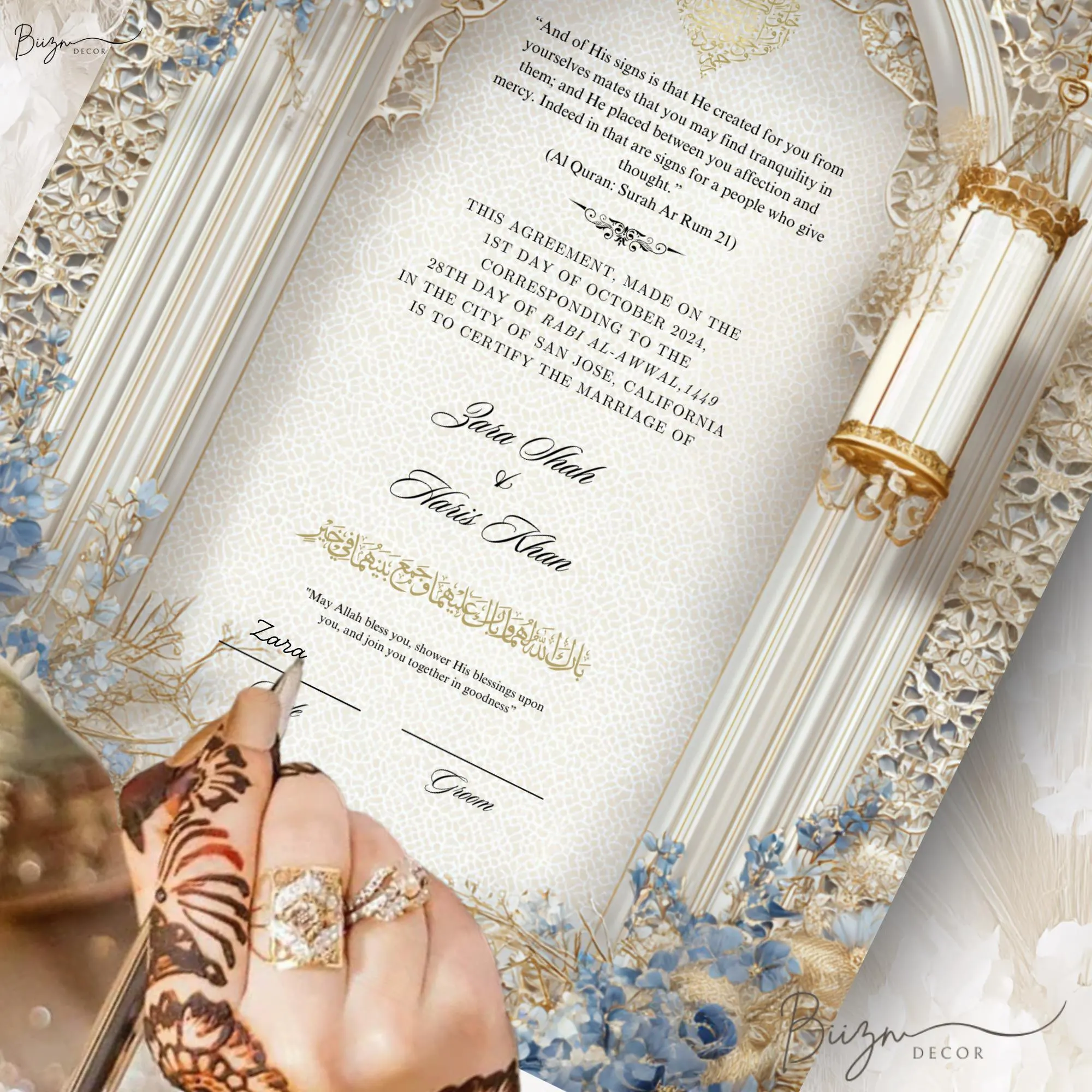 Custom Nikkah Certificate: Islamic Wedding Keepsake (Digital Download, Editable in Canva)