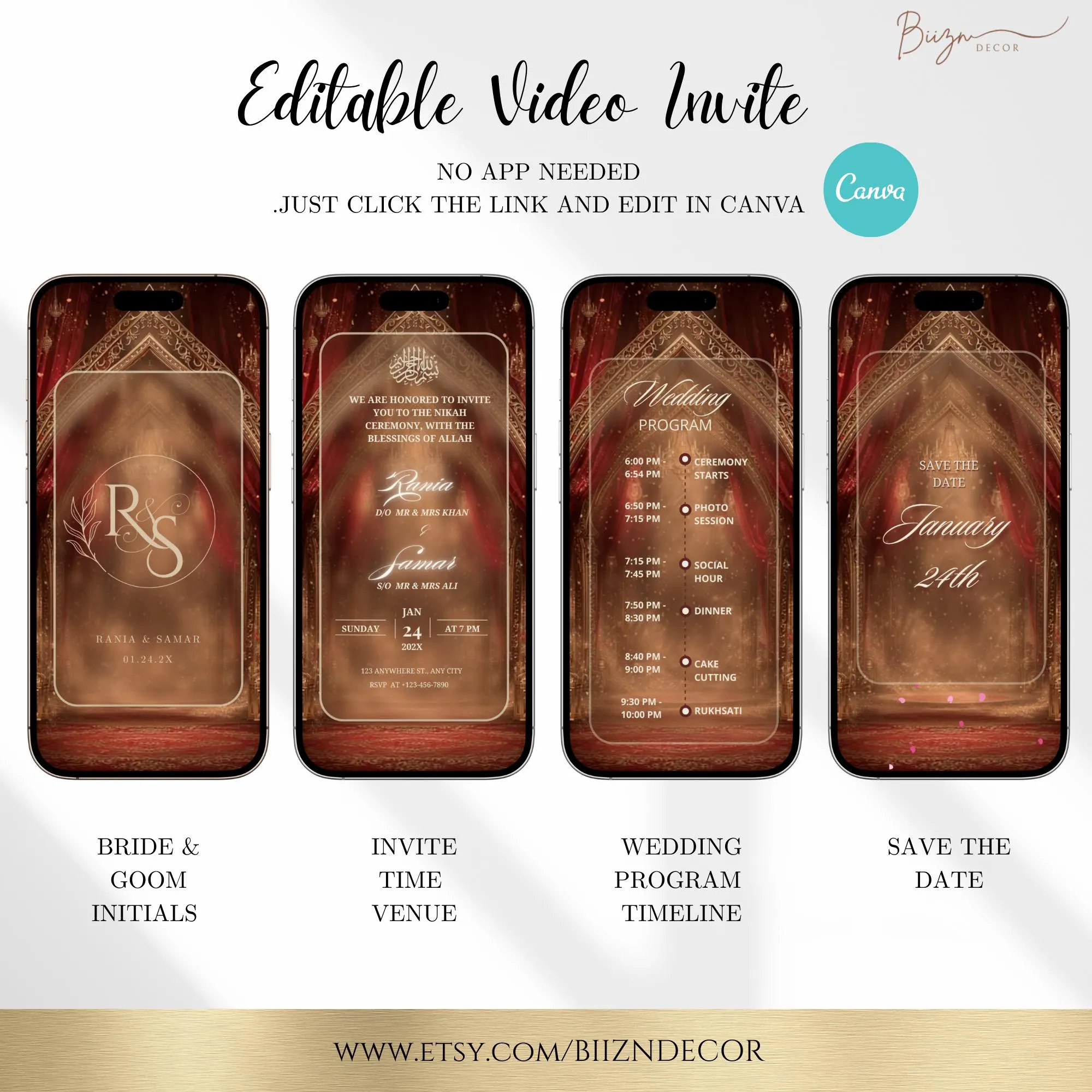 Royal Red Copper Nikkah Invitation Video: Animated Islamic Wedding Evite (Digital Download) - image 5