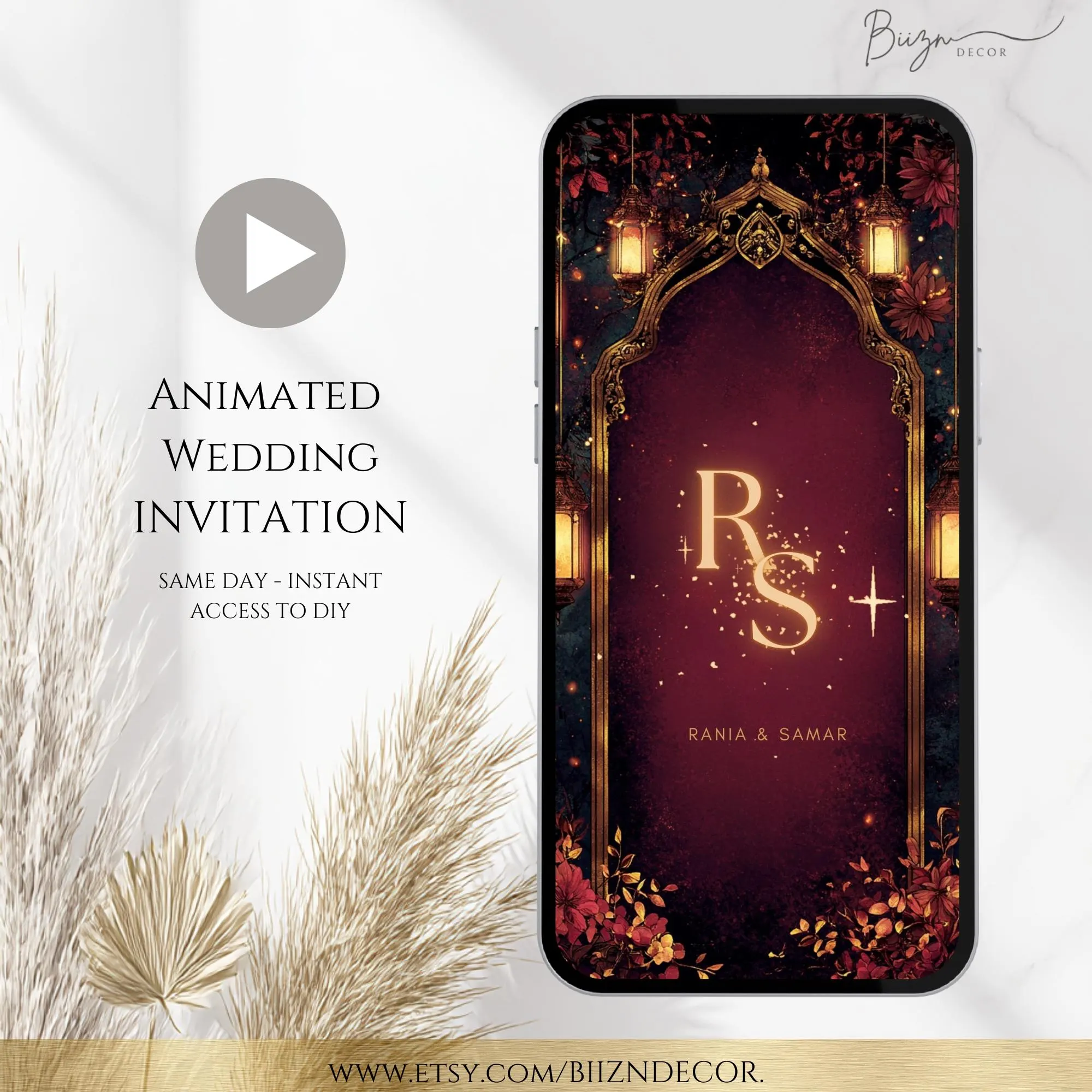 Burgundy Nikkah Video Invitation: Islamic Muslim Wedding Mobile Invite (Digital Download)