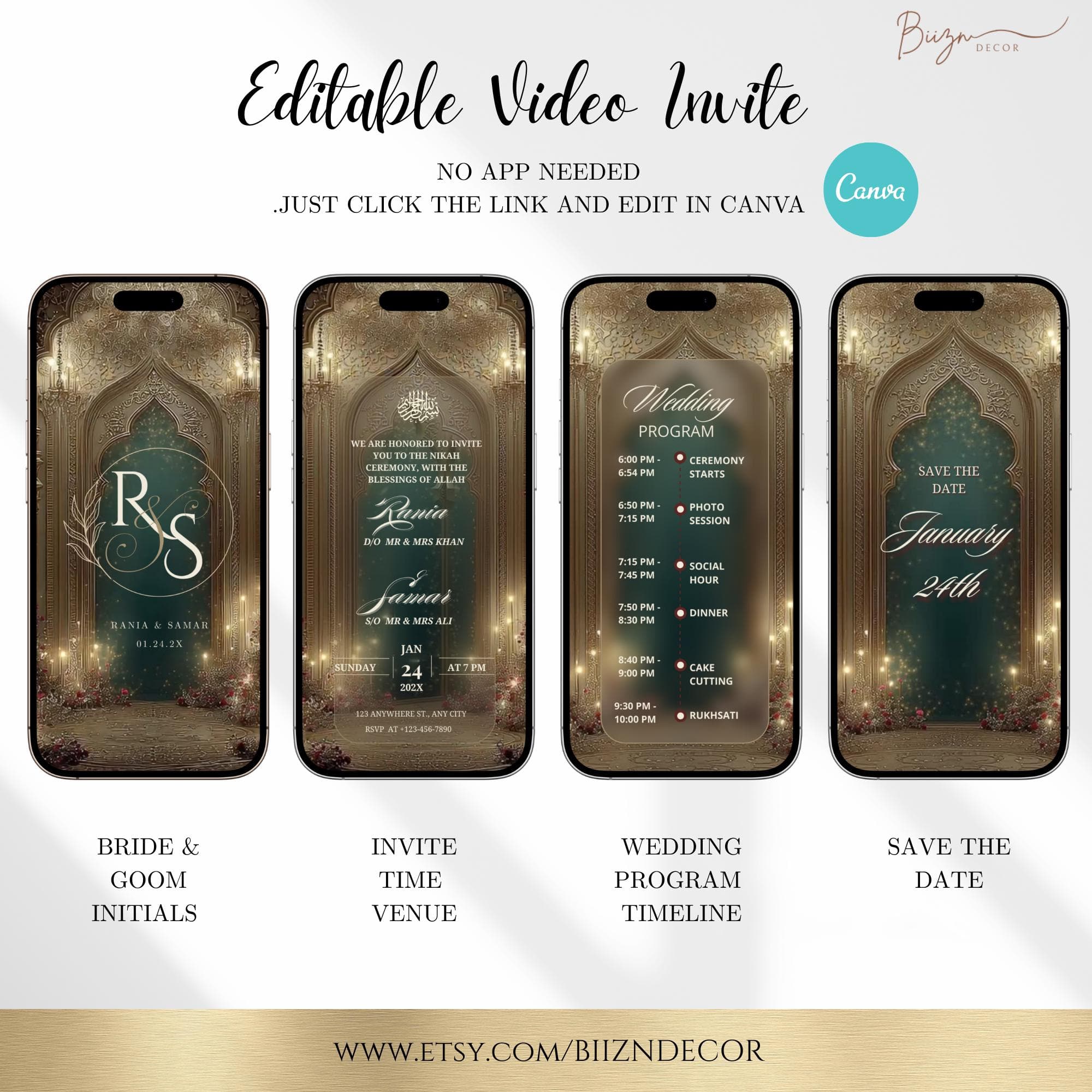 Emerald Green Nikkah Invitation: Copper Islamic Wedding Video (Digital Download) - image 3