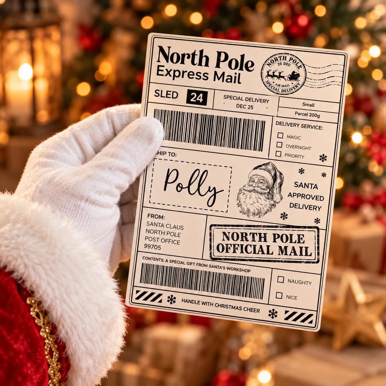 Personalised North Pole Christmas Postage Label, Santa Approved Delivery Sticker, Special Delivery Gift, Christmas Eve Box Kids