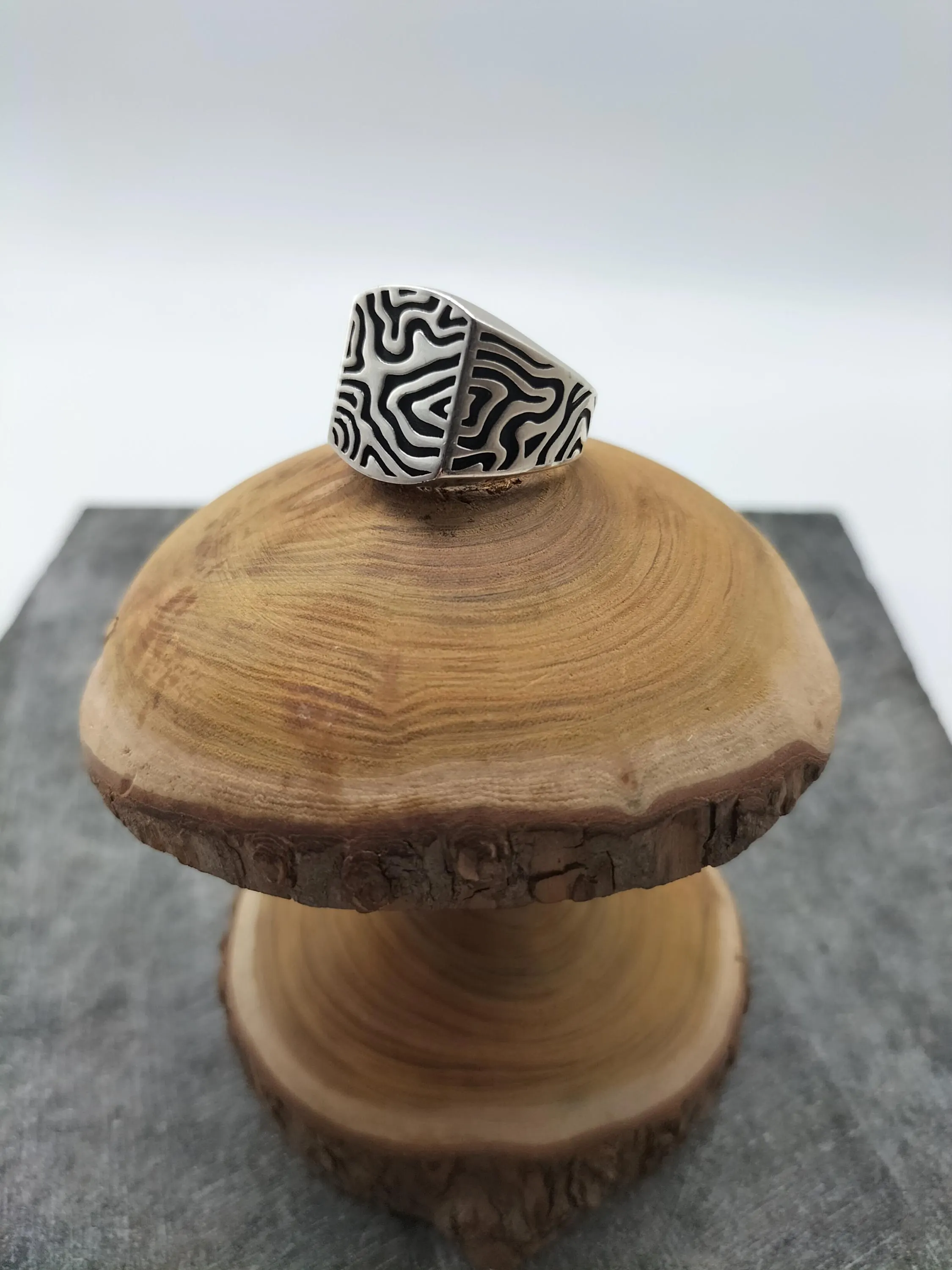 925 Sterling Silver Tree Bark Patterned Men's Silver Ring, Valentine Gift, Handmade Silver Ring, Personalized Silver Ring, Solid Silver Ring - image 3