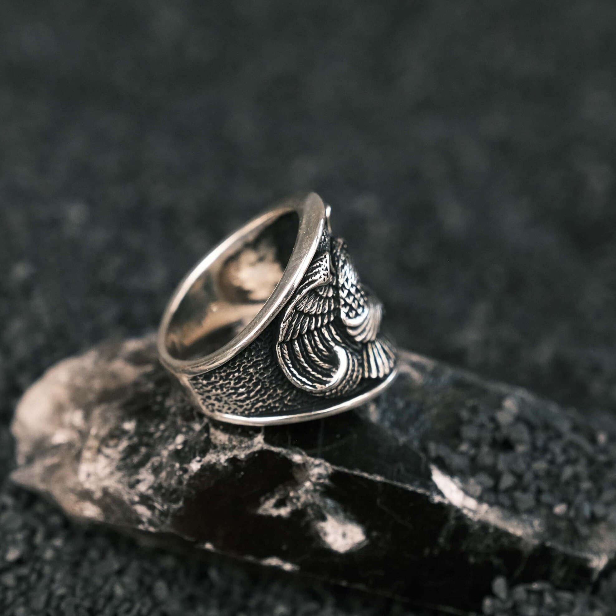 Sterling Silver Eagle Ring: Handmade 925 Mens Ring - image 3