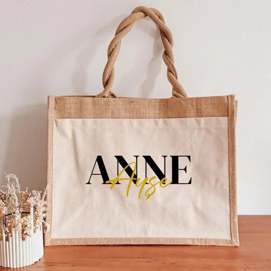 Personalisierte Jutetasche „Anne“ – Symbolische Mutter-Geschenktasche aus Naturmaterial für besondere Anlässe