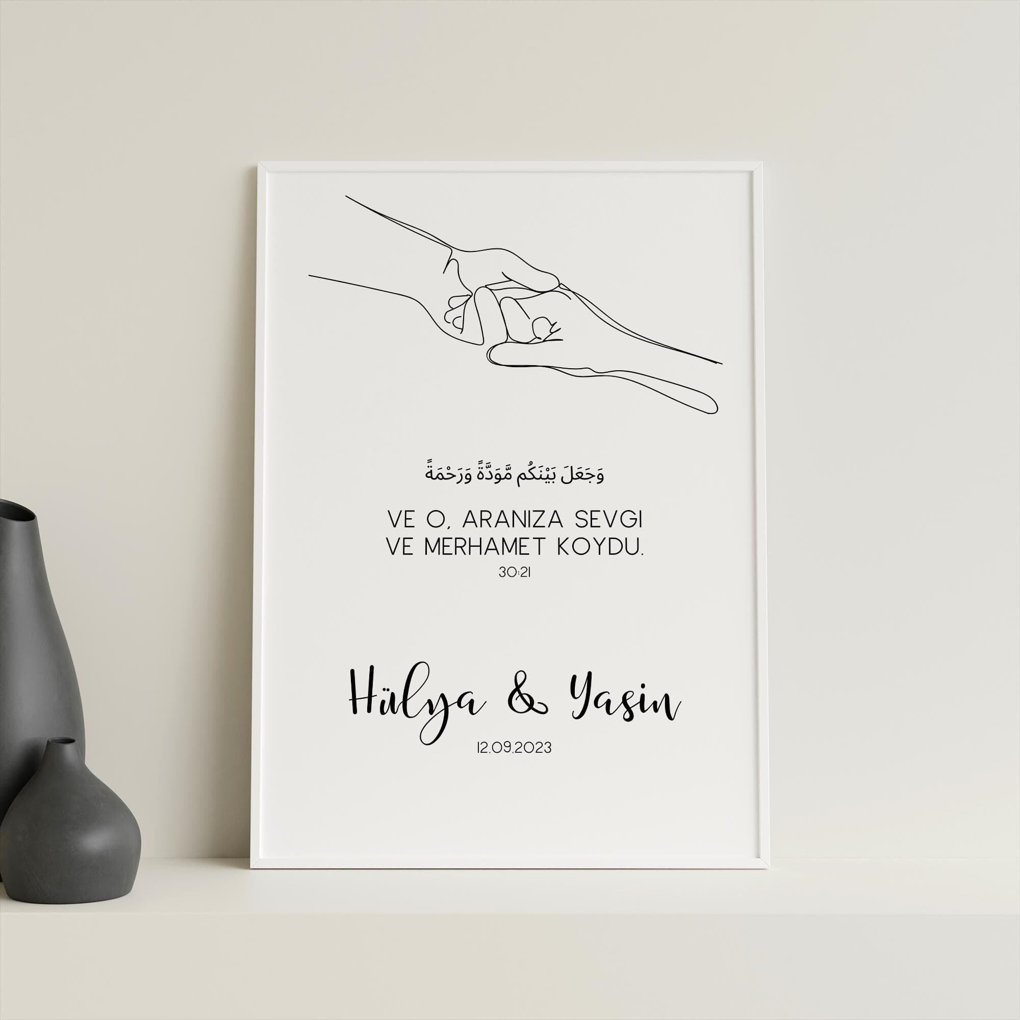 Islamisches Wandbild mit Quran Vers 30:21 – Hochzeit Geschenk – Arabisch Deutsch Englisch Türkisch – Namen & Datum personalisierbar - image 4