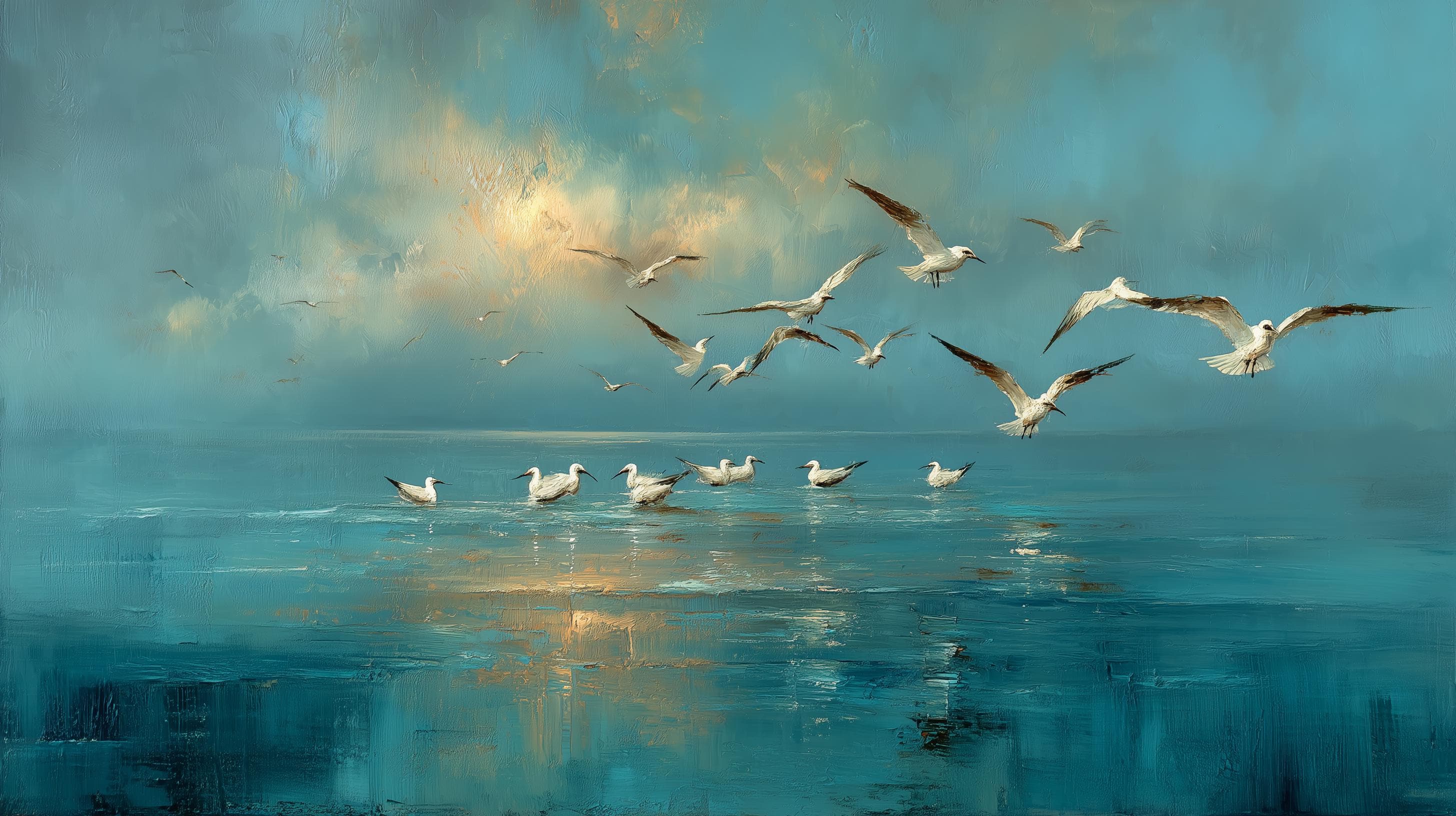Seagulls Over Calm Ocean Frame TV Art, Coastal Oil Painting Samsung Frame TV Art 4K, Beach House Digital Download - image 2