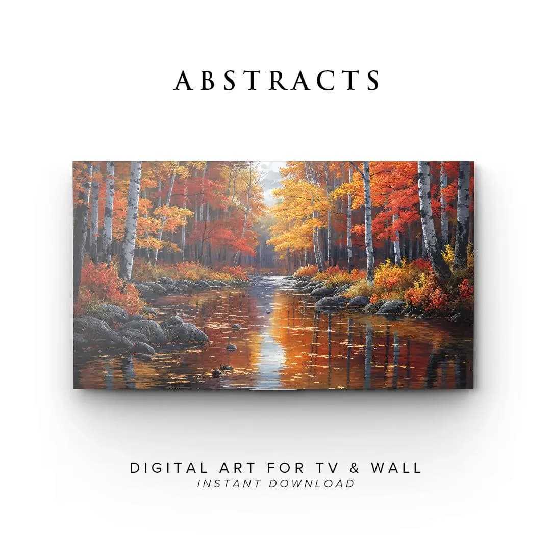 Samsung Frame TV Art Autumn River Abstract Set | Digital Download