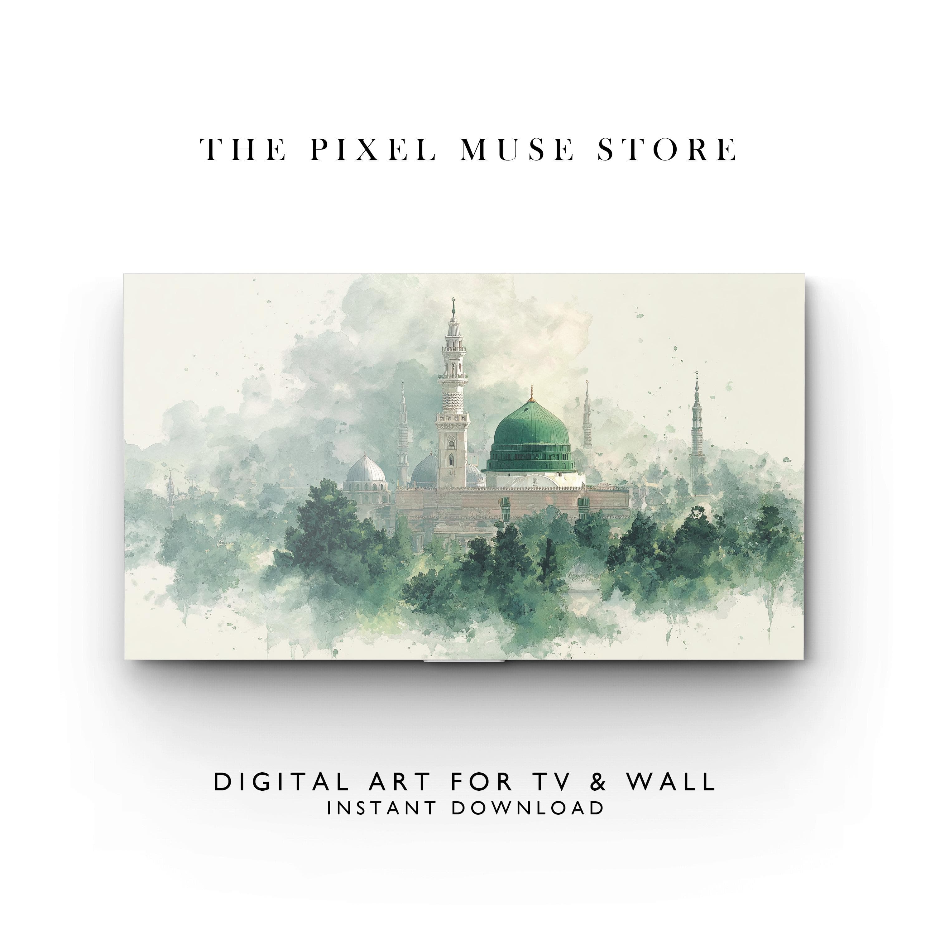 Samsung Frame TV Art Masjid An Nabawi Green Dome | Madinah Islamic Wall Art | Digital Download