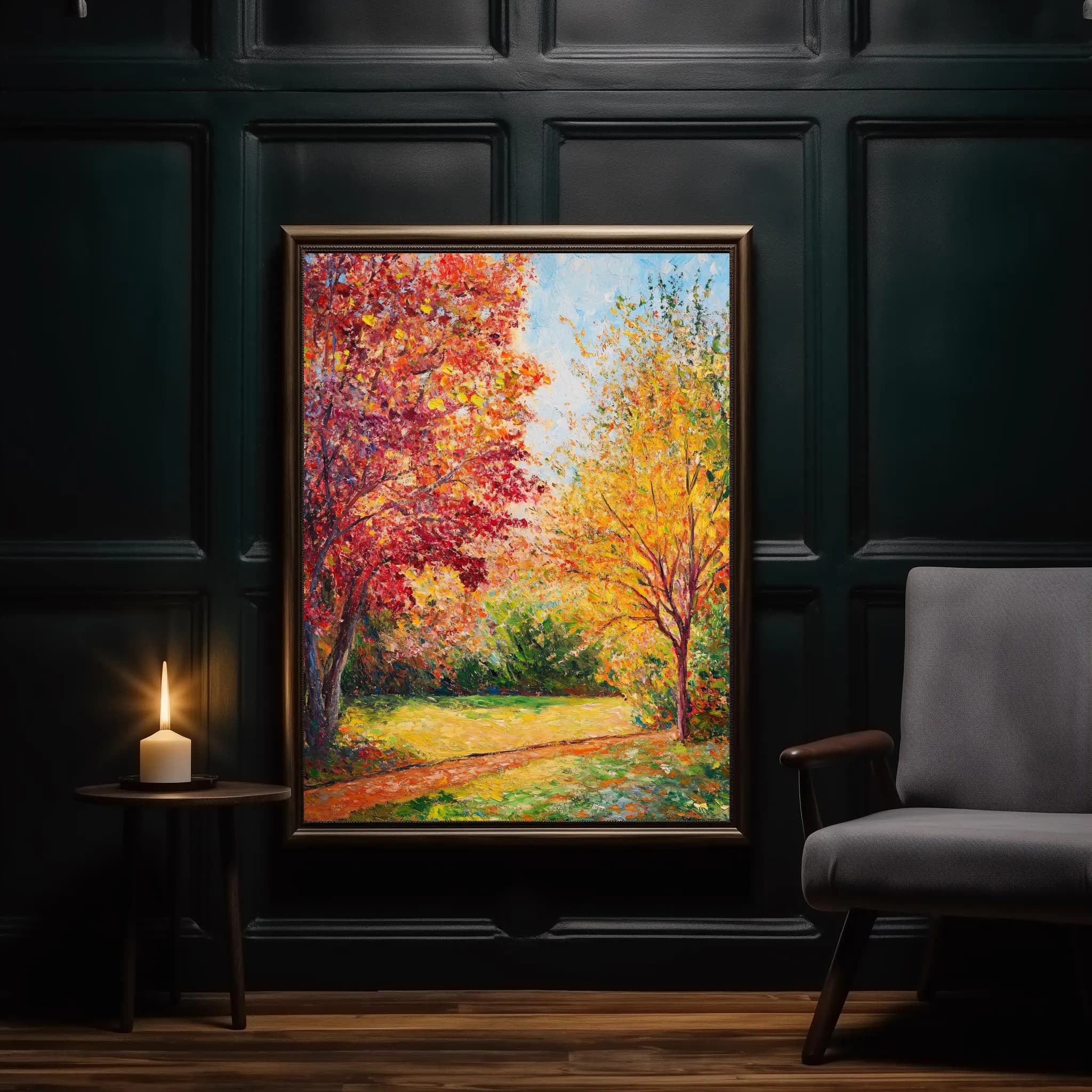 Autumn Landscape Oil Printing Wall Art | Vintage Fall Scene Print | Autumn Tree Decor | Rustic Autumn Leaves | Digital Download - image 3