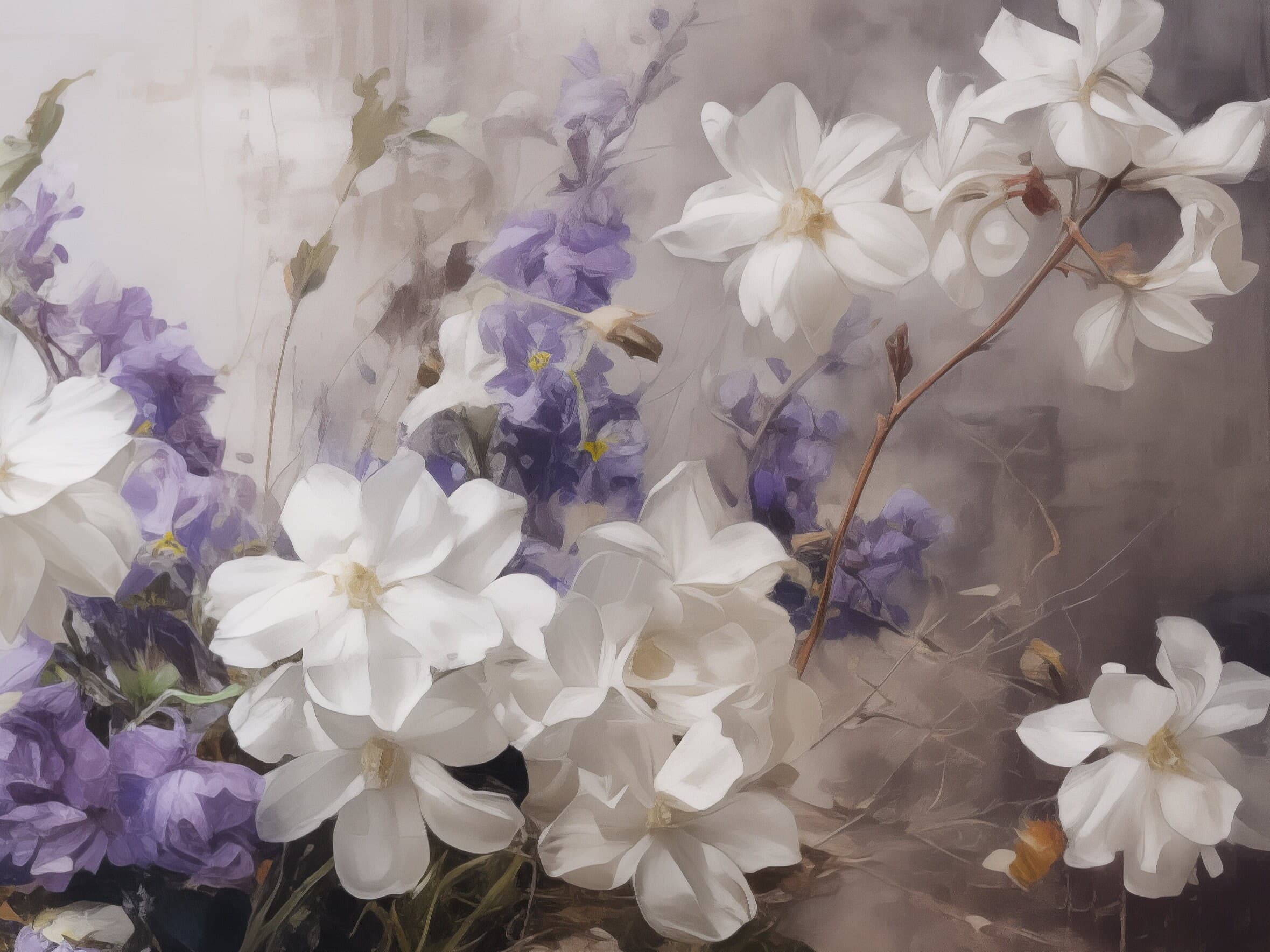 Printable Floral Wall Art | Botanical Vintage Oil Paint Digital Art | White and Violet Flower Digital Download - image 2