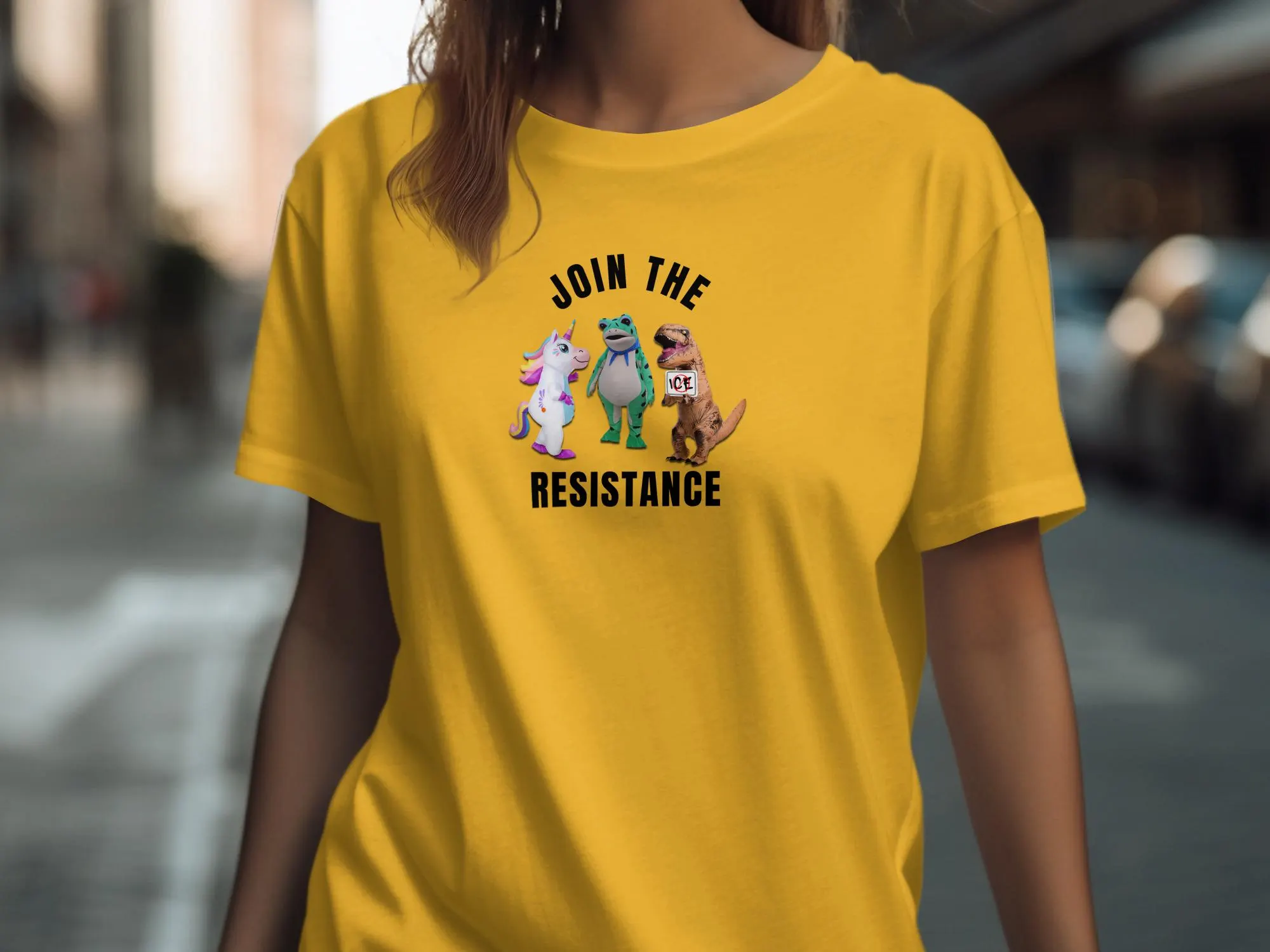 Political Protest Tee Join The Resistance Inflatable Costumed Protestors Froggie Dinosaur Unicorn Resistors Abolish ICE No Kings Gift Shirt - image 3