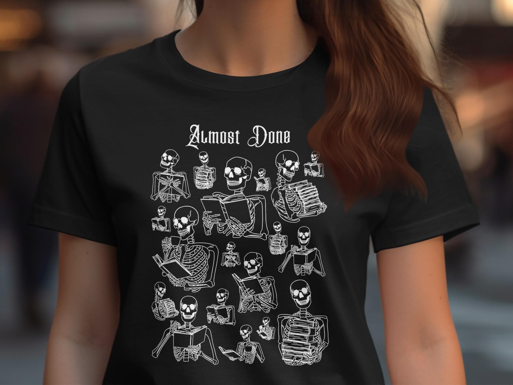 The "Almost Done" Funny Skeletons Reading T-Shirt Book Worm Tee Book Lover Gift Nerd Book Club Spooky Halloween Bookish Hoodie Skeleton meme - image 3