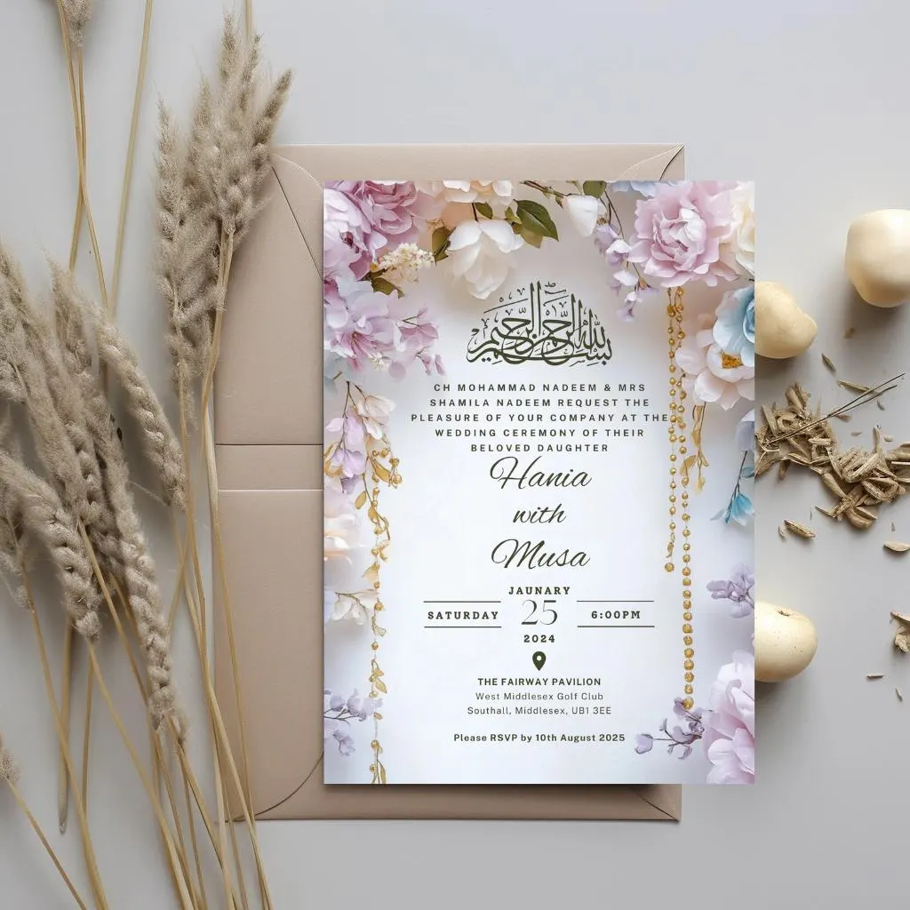 Elegant Arch Nikah Invitation: Floral Muslim Wedding Evite (Digital Download, 5x7 in Canva Template)