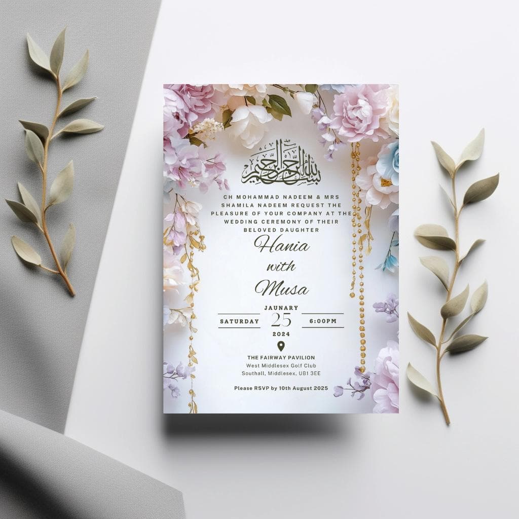 Elegant Arch Nikah Invitation: Floral Muslim Wedding Evite (Digital Download, 5x7 in Canva Template) - image 3