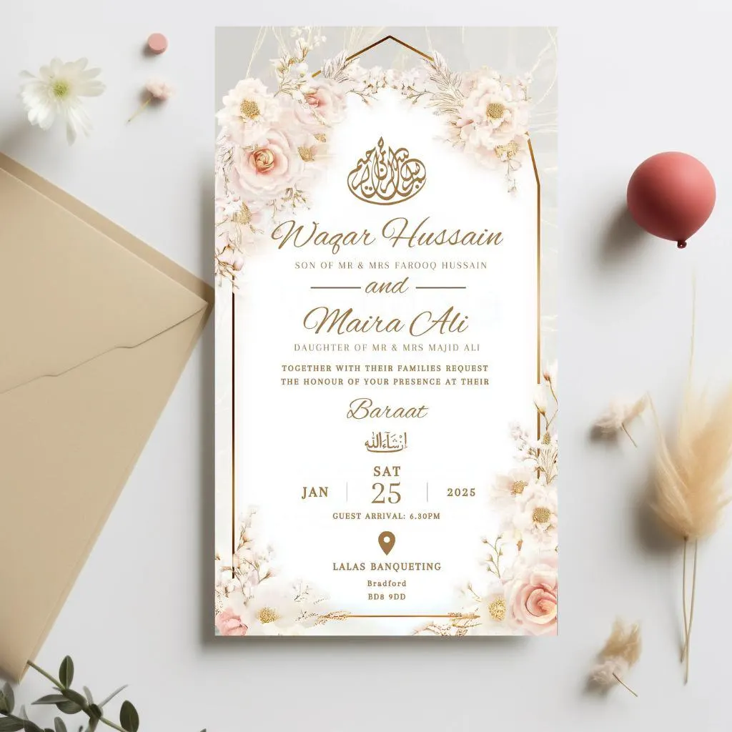 Elegant Arch Muslim Wedding Invitation: Pink Floral Nikah Invite (Digital Download) - image 3