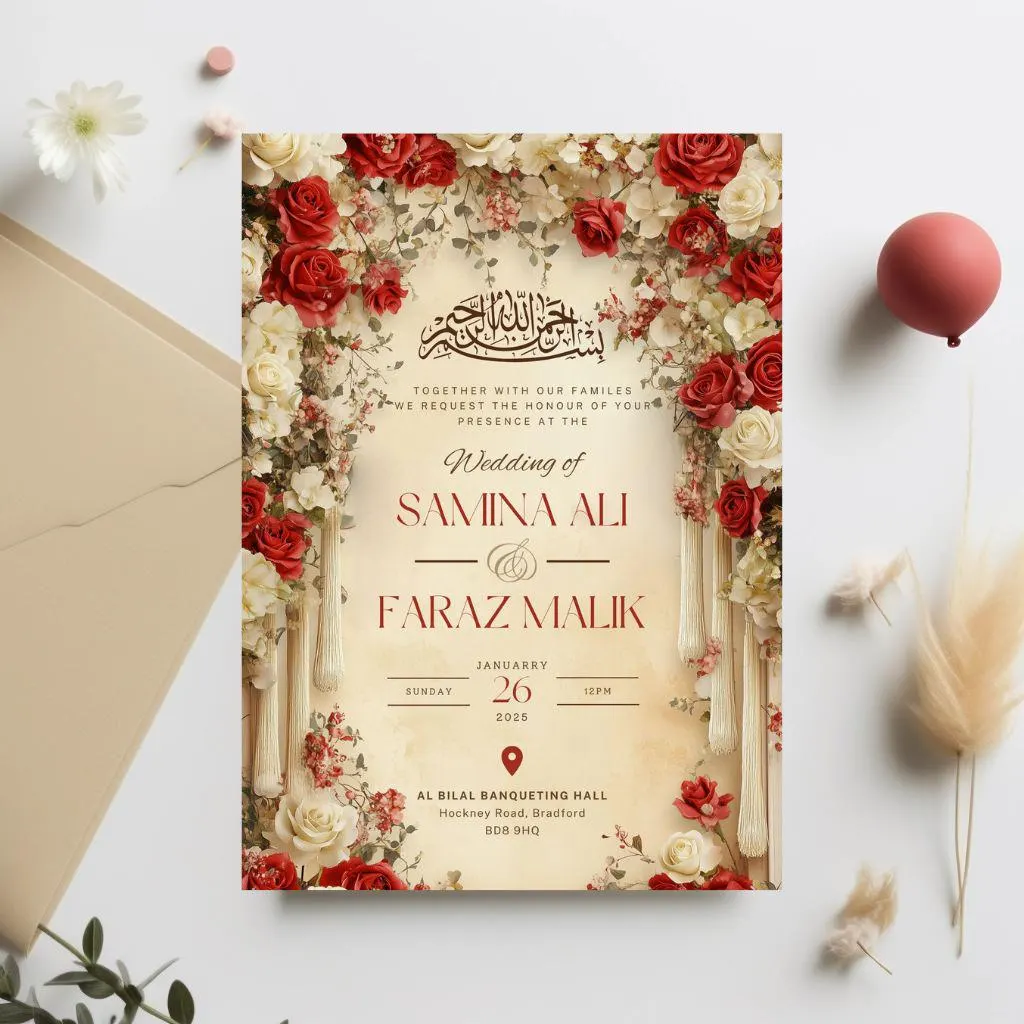 Elegant Arch Muslim Wedding Invitation: Digital Nikkah Invite (5x7 in) (Digital Download) - image 3