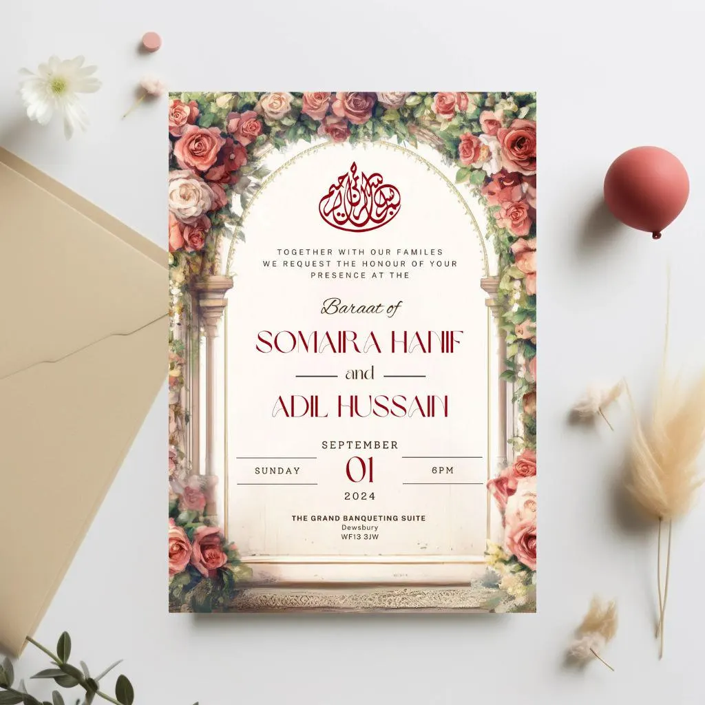 Digital Muslim Wedding Invitation: Red Roses Nikah Template (Editable) - image 4