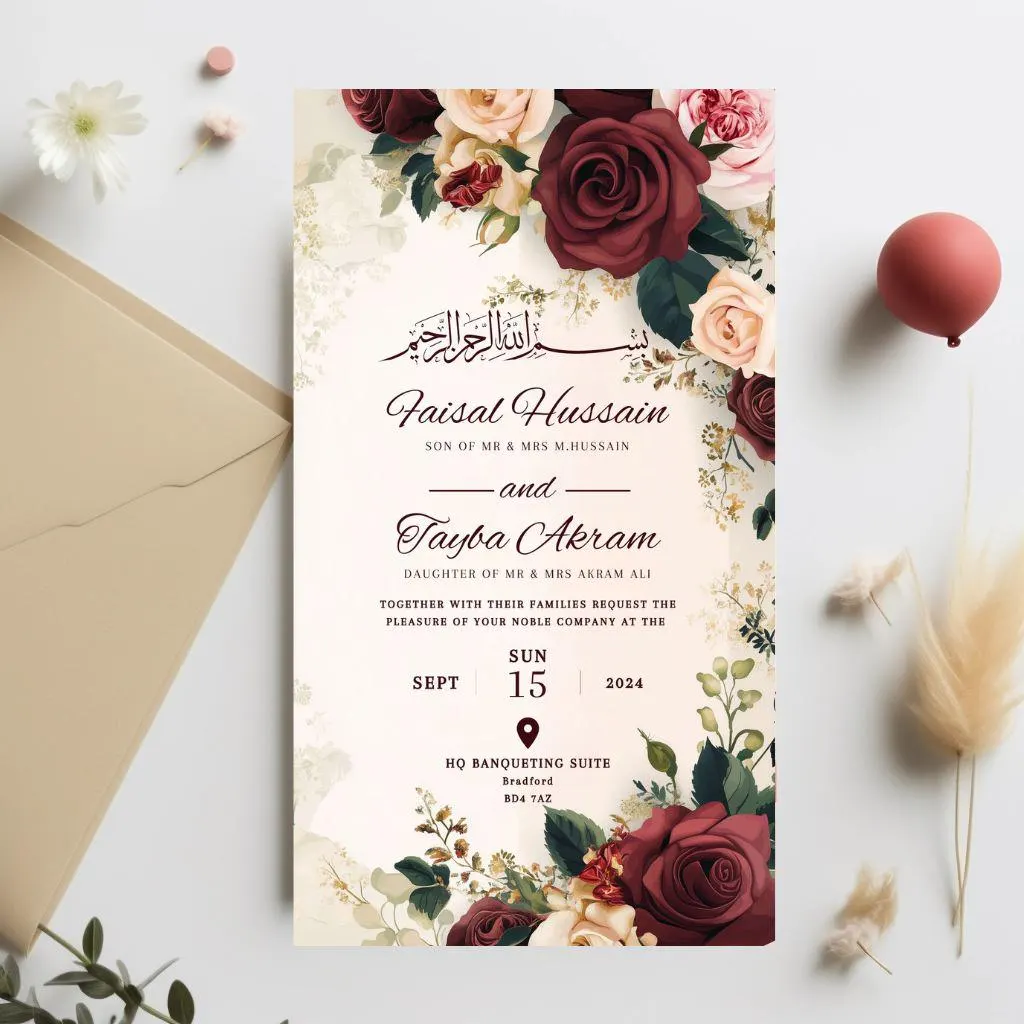 Floral Muslim Wedding Invitation: Red Roses, Islamic Nikah (Digital Download) - image 4