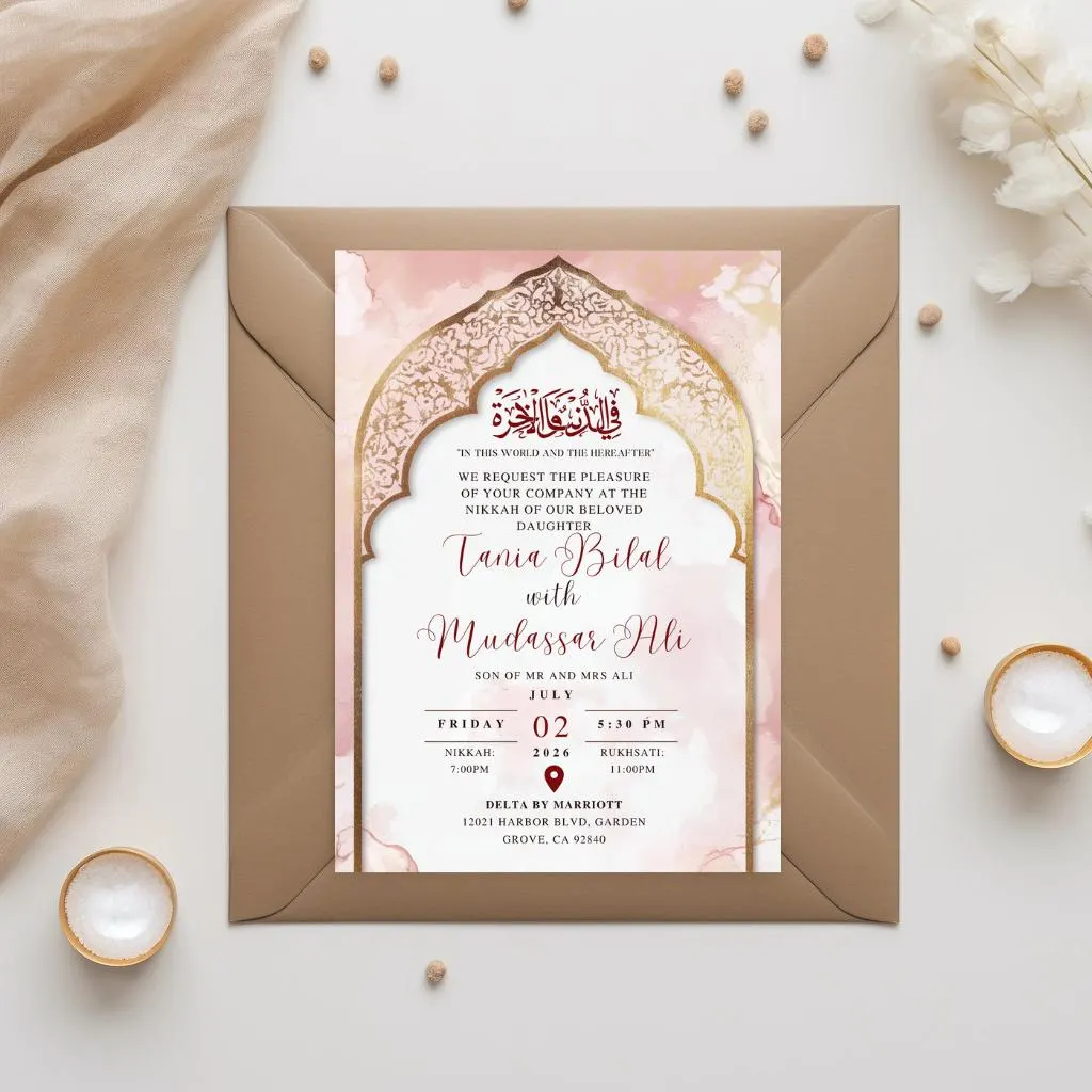 Digital Muslim Wedding Invitation: Elegant Arch Nikah, Floral Watercolor (Canva Template, 5x7, Digital Download) - image 5