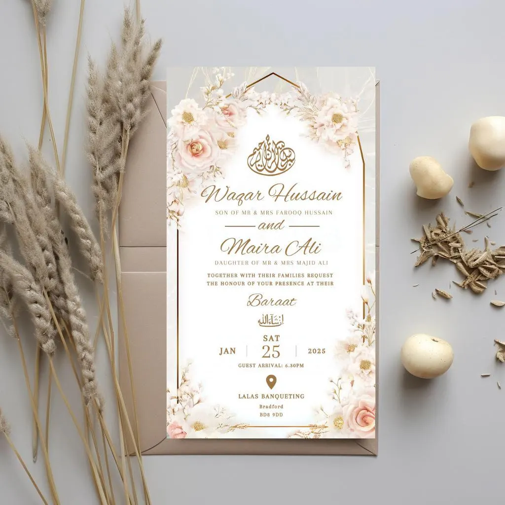 Elegant Arch Muslim Wedding Invitation: Pink Floral Nikah Invite (Digital Download) - image 2