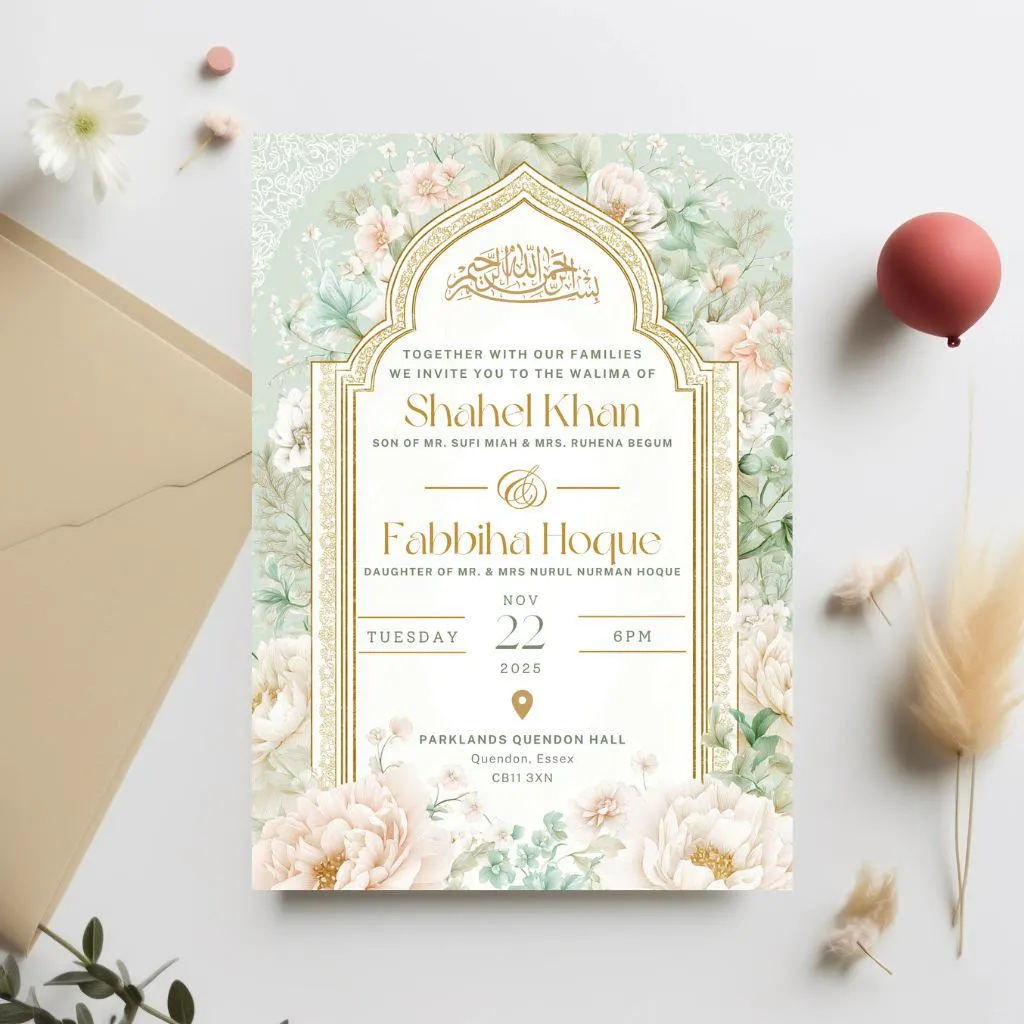 Digital Muslim Wedding Invitation Template, Green White roses Walima Invitation, Editable Islamic wedding invite, Nikkah invite - image 4