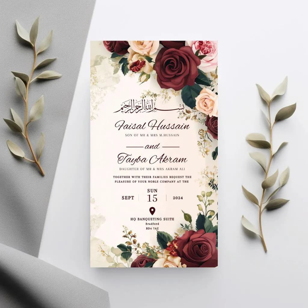 Floral Muslim Wedding Invitation: Red Roses, Islamic Nikah (Digital Download) - image 3