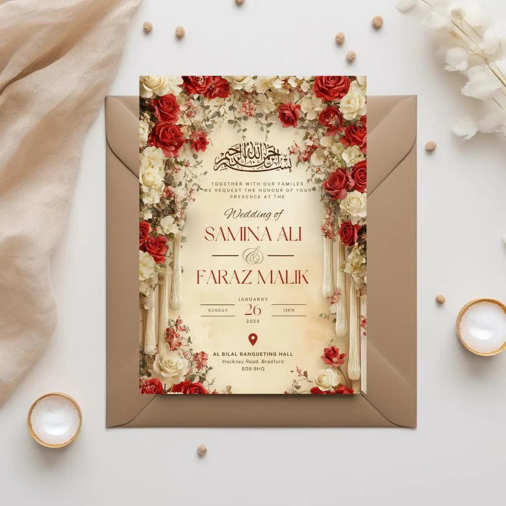 Elegant Arch Muslim Wedding Invitation: Digital Nikkah Invite (5x7 in) (Digital Download) - image 4