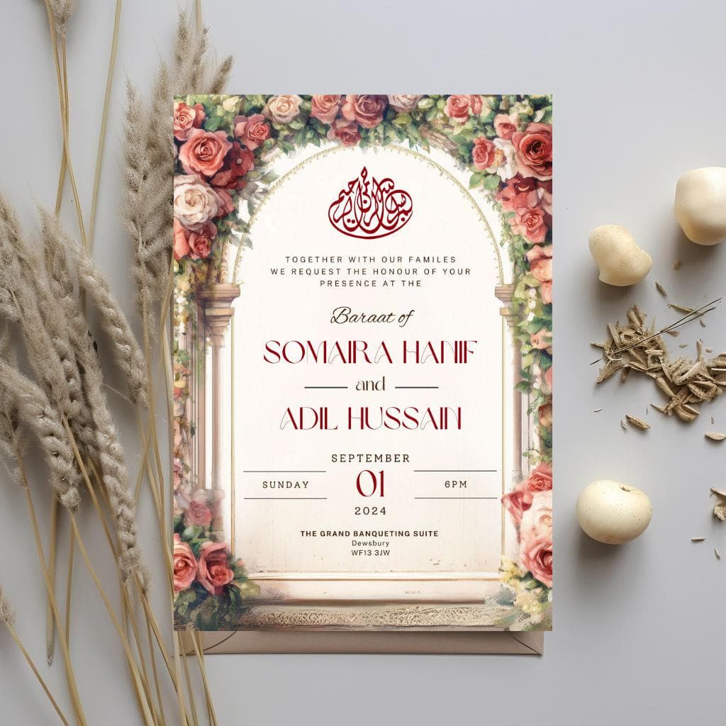 Digital Muslim Wedding Invitation: Red Roses Nikah Template (Editable) - image 5