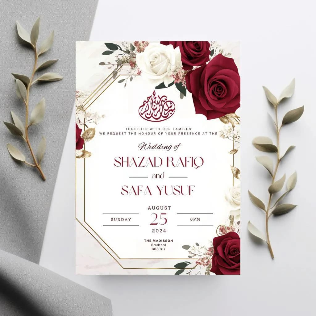 Floral Muslim Wedding Invitation: Red Roses Nikah Evite (Digital Download) - image 5