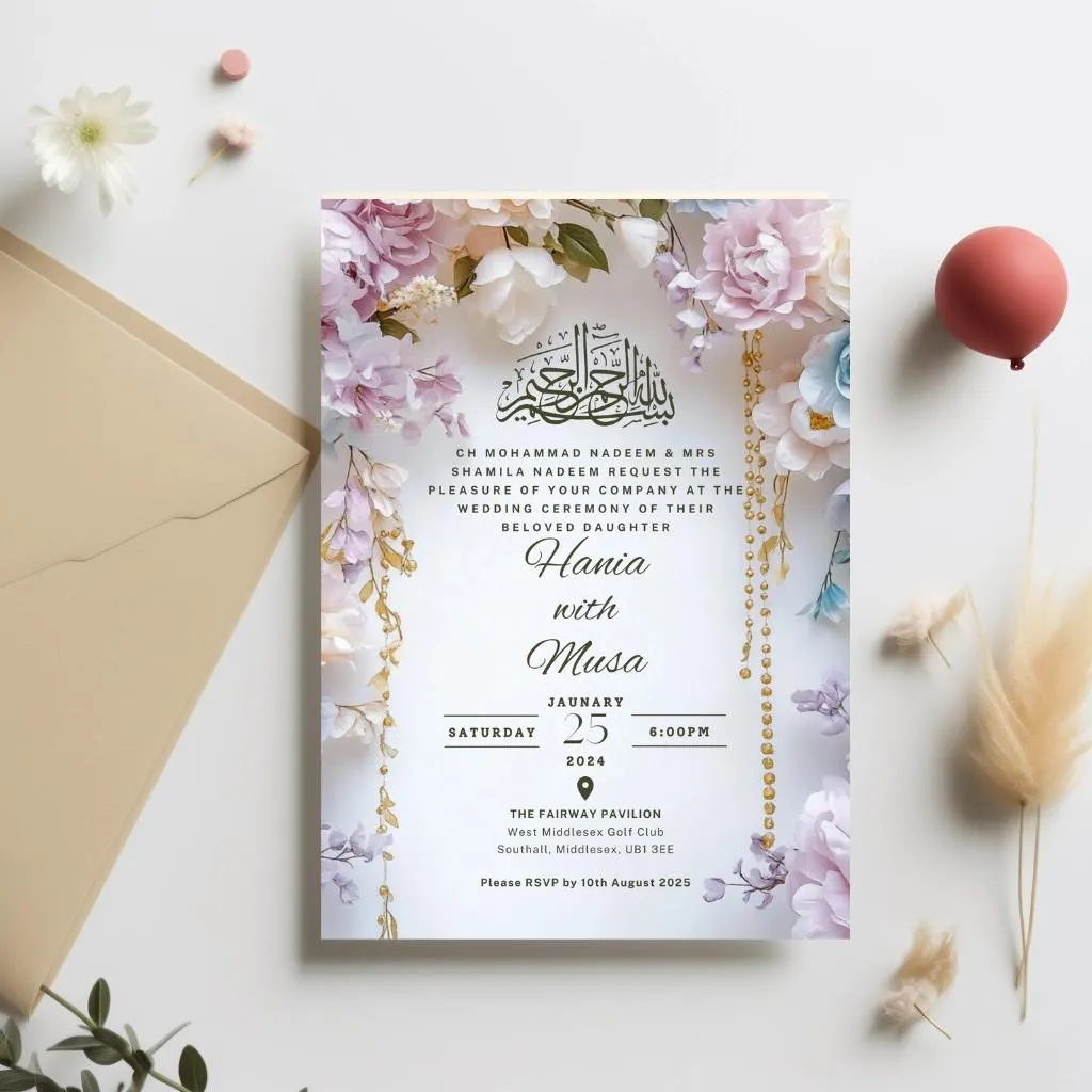 Elegant Arch Nikah Invitation: Floral Muslim Wedding Evite (Digital Download, 5x7 in Canva Template) - image 2
