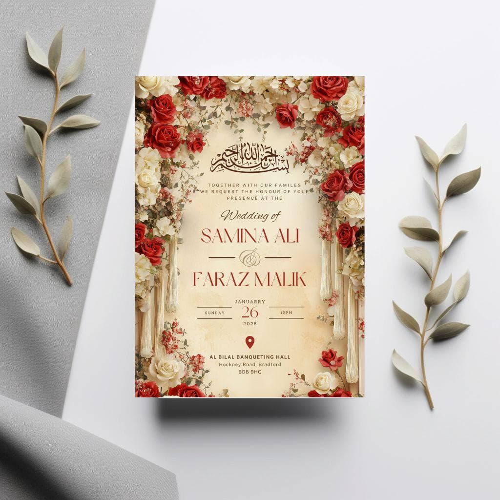 Elegant Arch Muslim Wedding Invitation: Digital Nikkah Invite (5x7 in) (Digital Download)