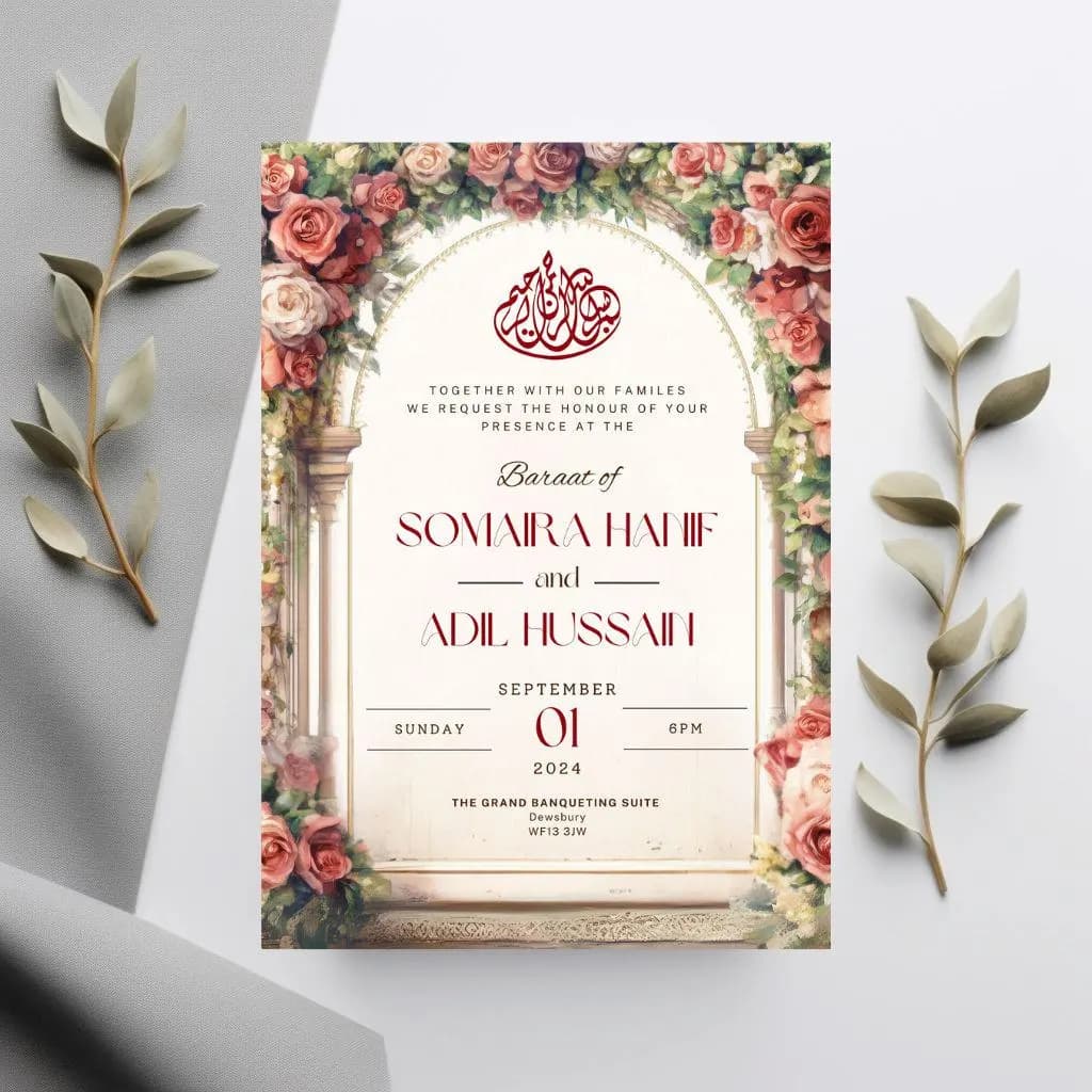 Digital Muslim Wedding Invitation: Red Roses Nikah Template (Editable) - image 3