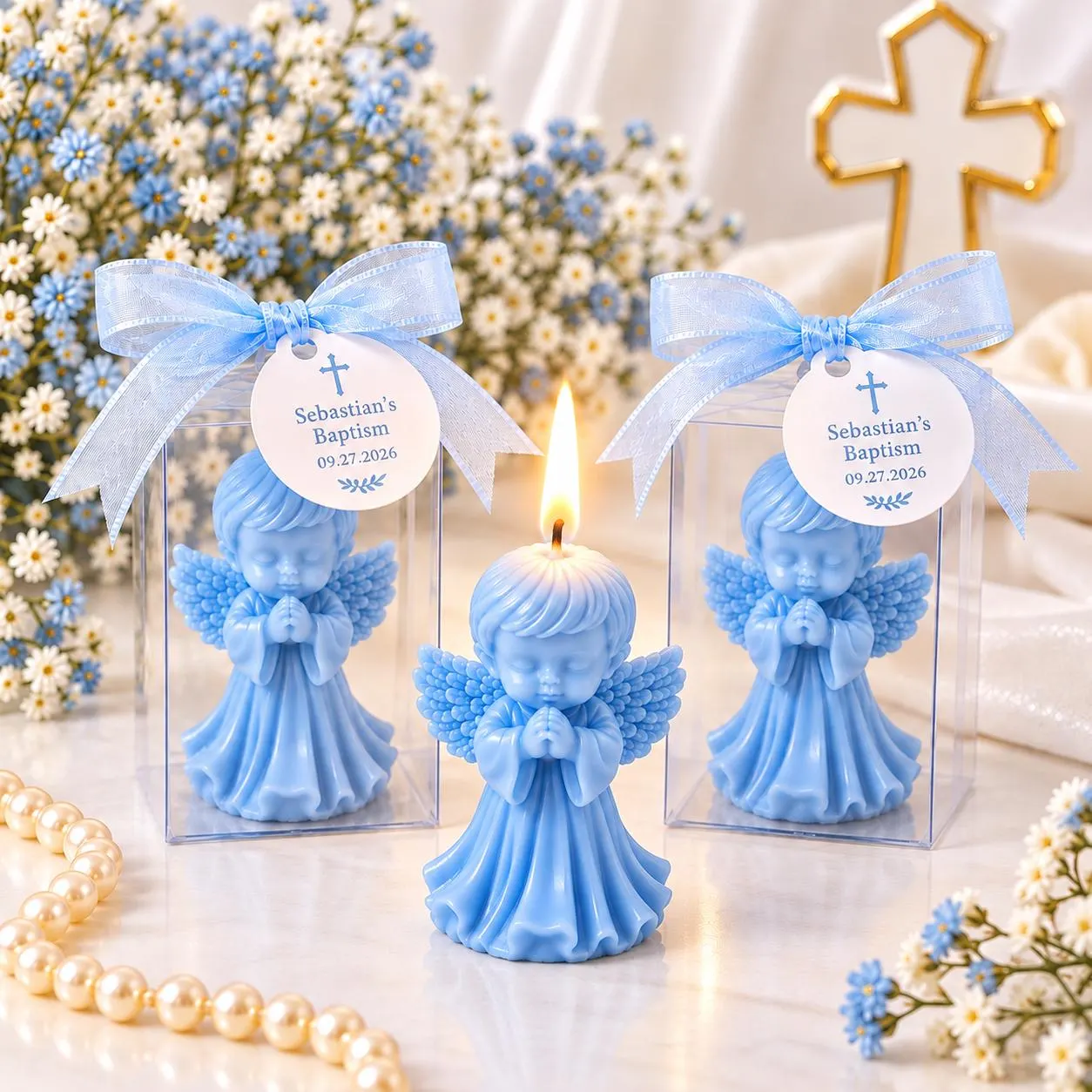 Baptism Party Favors, Cherub Angel Candles, Christening Decor, Souvenir