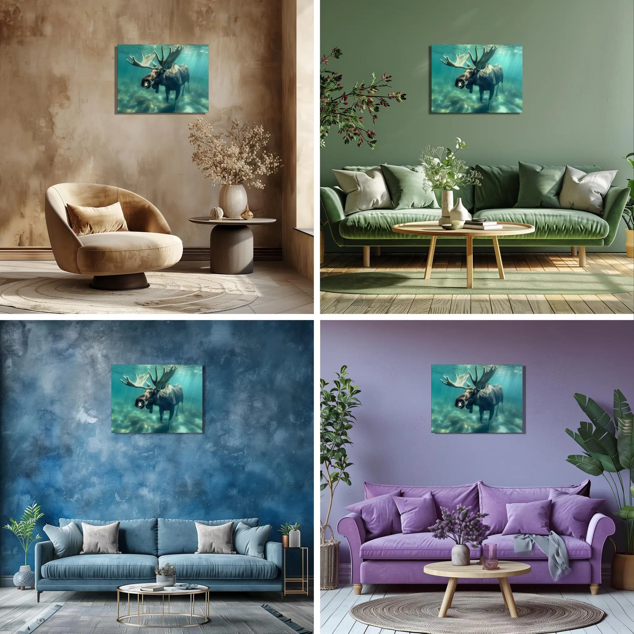Test 3 mockup for Moose Canvas Wall Art, Underwater Swimming Full Body Shot in Blue Sea, Relaxing Art Decor for Livingroom, Office, Hallway, Toilet or Bedroom