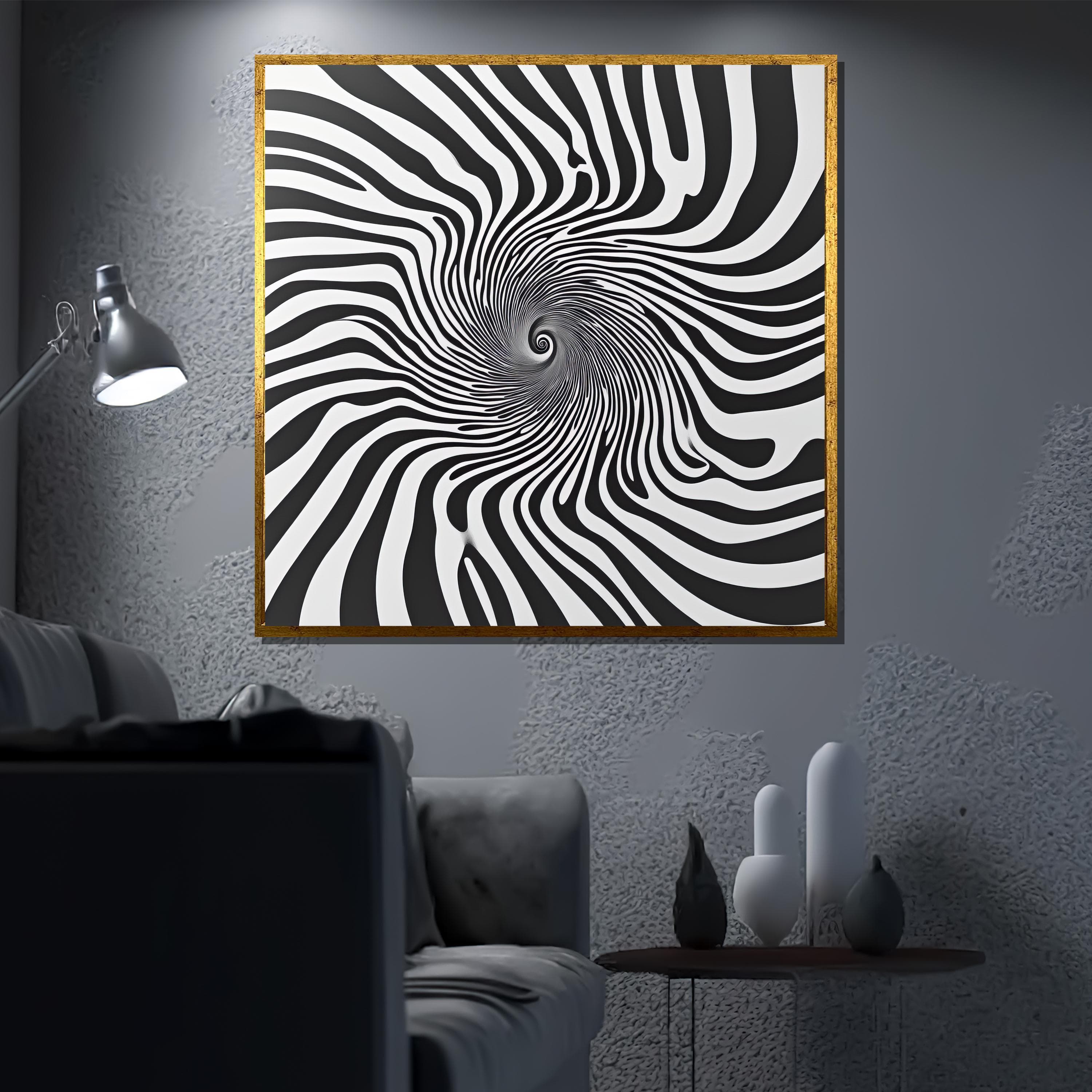 Black and White Optical Illusion Canvas Painting, Trippy Spiral Wall Art for Modern Home, Hypnotic Abstract Design, Perfect Gift Idea