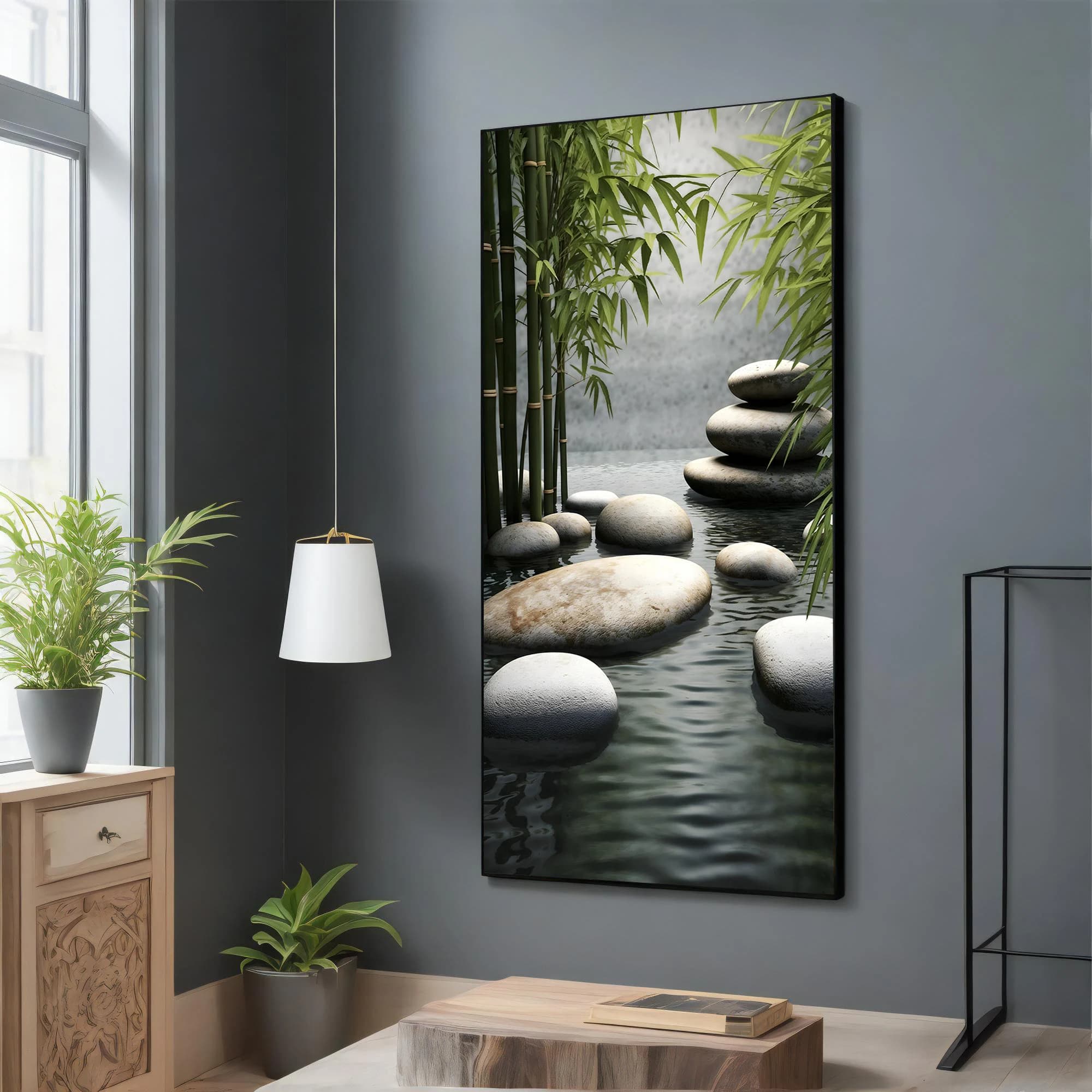 Wall Art Zen Garden Canvas, Relaxing Bamboo and Stones Decor, Calming Nature Scene for Home Decor, Meditation Room Art