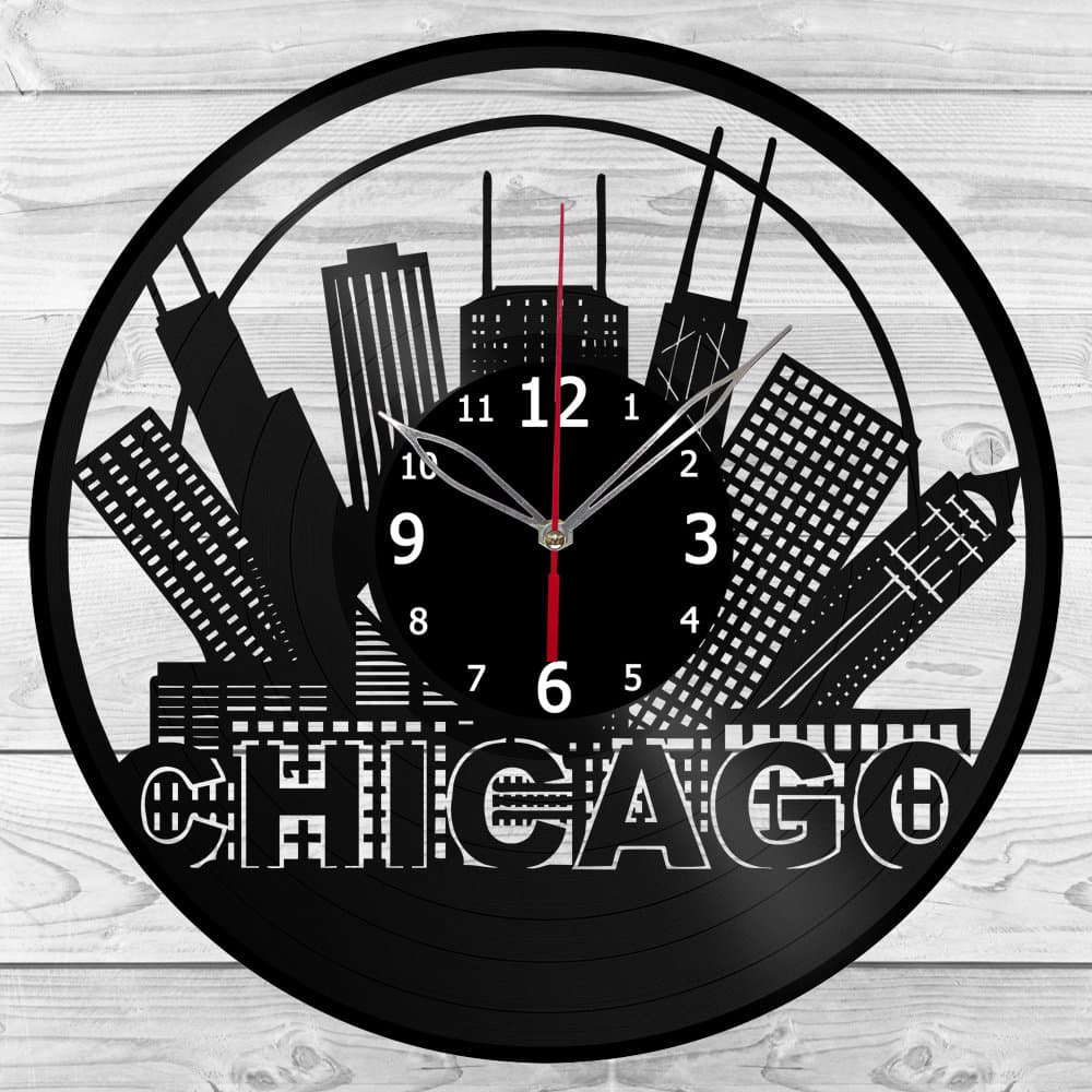 Chicago Clock with LED Light Vinyl Clock City Decor Wall Clock Custom Order Vinyl Record Wall Clock Personalized Design Gift for him and his - image 3