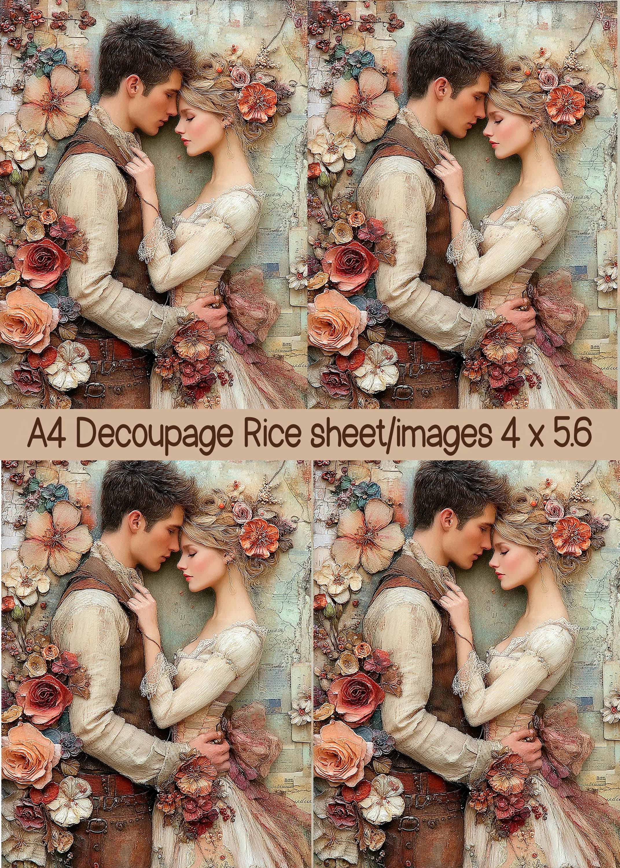 Vintage Romantic Couple Rice Paper for Decoupage, Shabby Chic Victorian Mulberry Paper A4, French Country Art Paper for Scrapbooking/Jornals - image 5