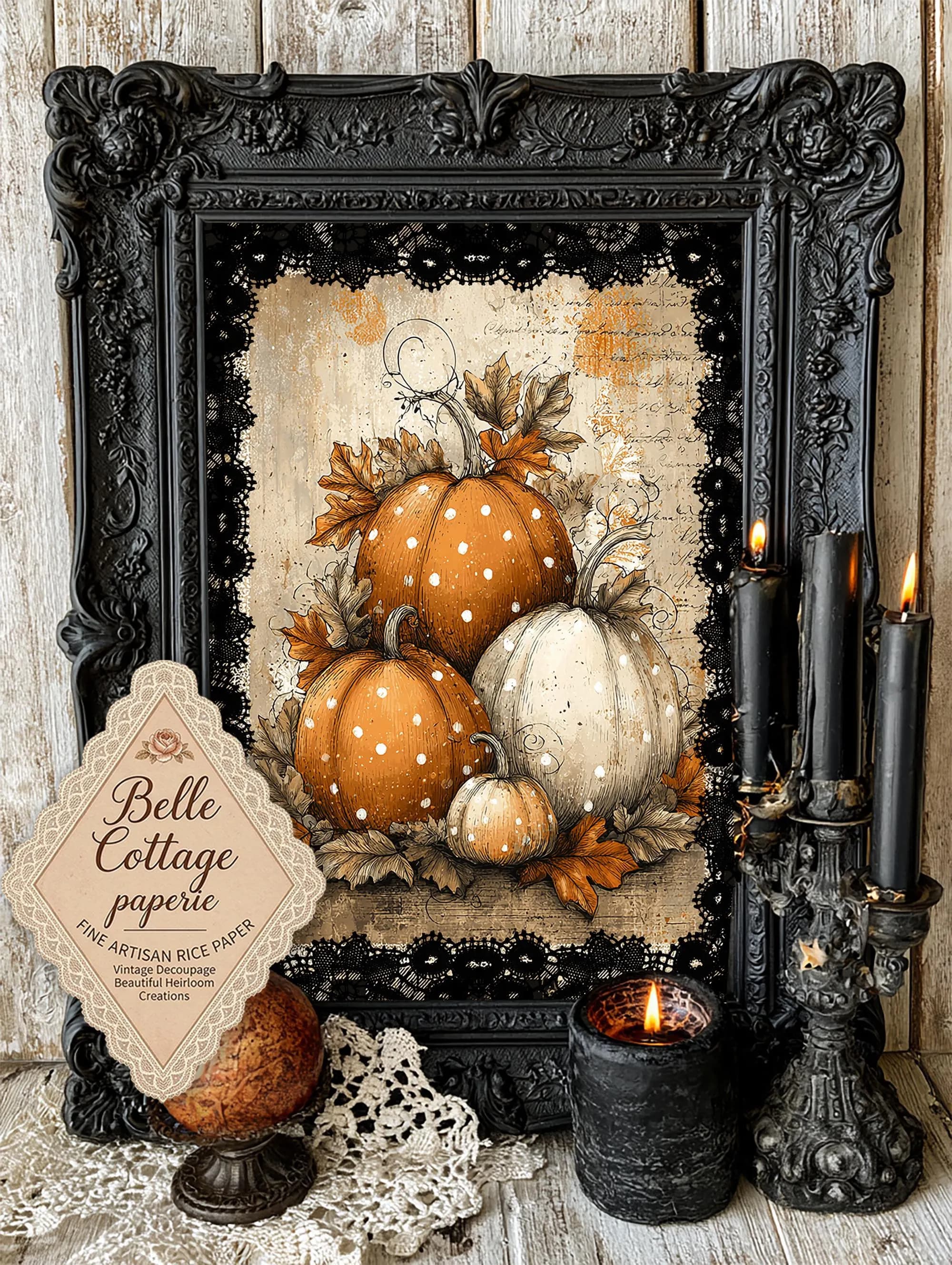 Vintage Polka Dot Pumpkin Mulberry Rice Paper for Decoupage | Farmhouse Fall Pumpkins | Rustic Autumn Decor | A4 Rice Paper - image 3