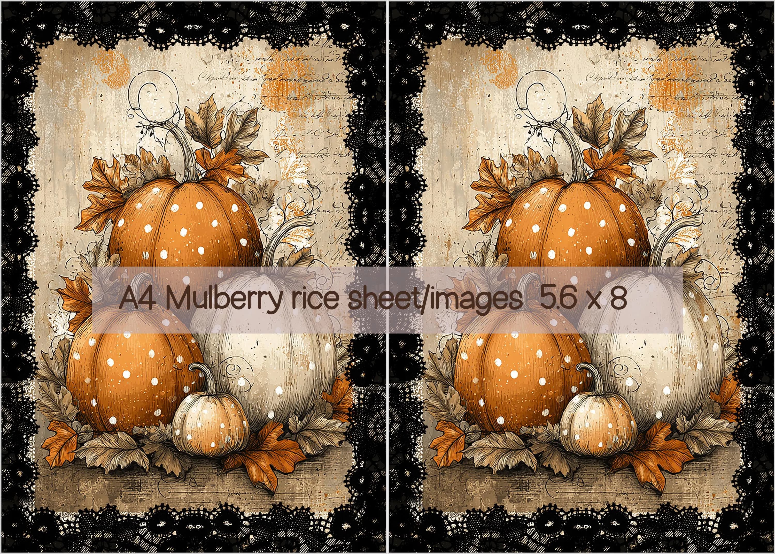 Vintage Polka Dot Pumpkin Mulberry Rice Paper for Decoupage | Farmhouse Fall Pumpkins | Rustic Autumn Decor | A4 Rice Paper - image 5