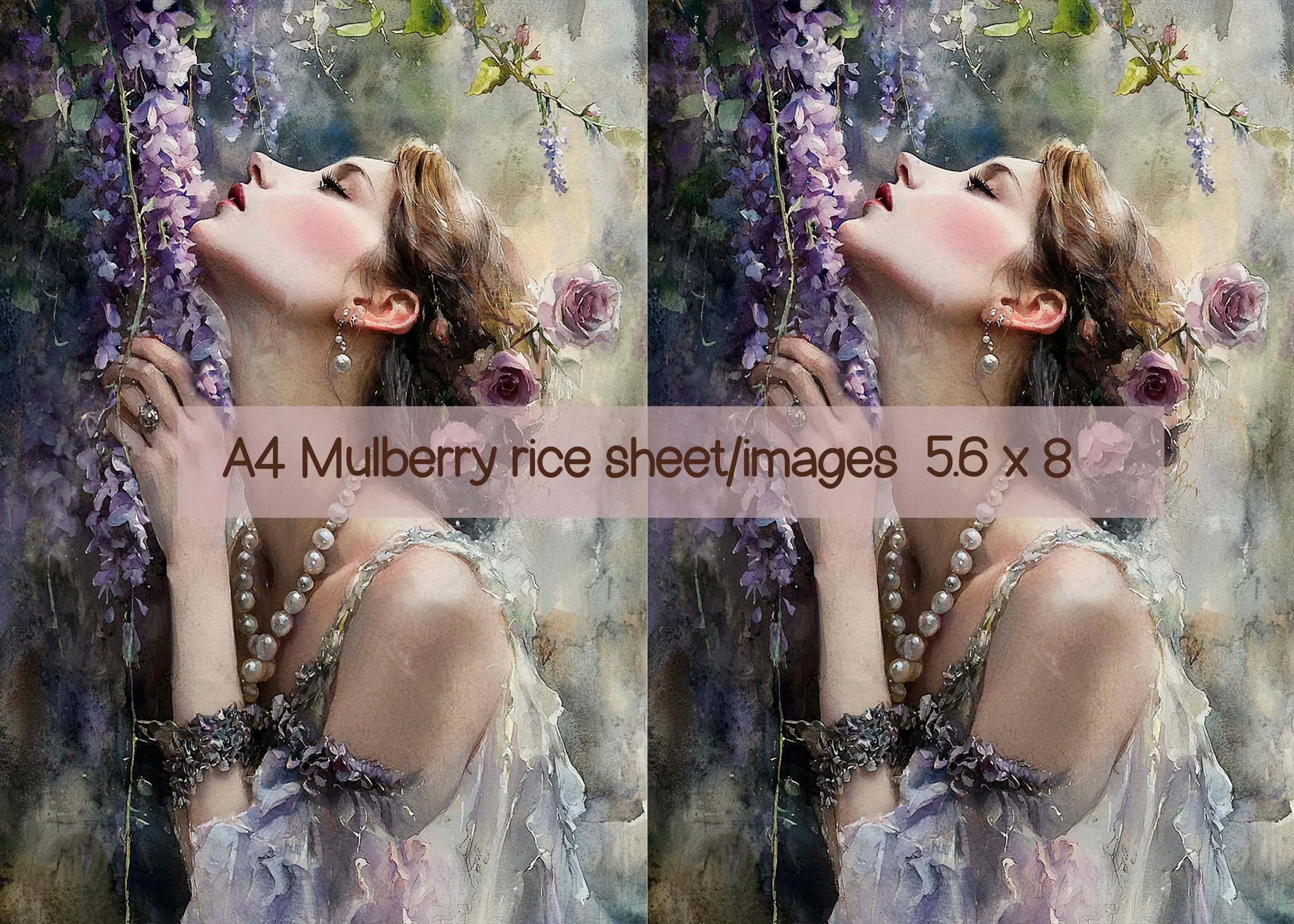 Victorian Woman with Lavender Blossoms Rice Paper for Decoupage, Romantic Floral Portrait, Vintage Purple Cottage Art, Rice Paper A4 - image 5