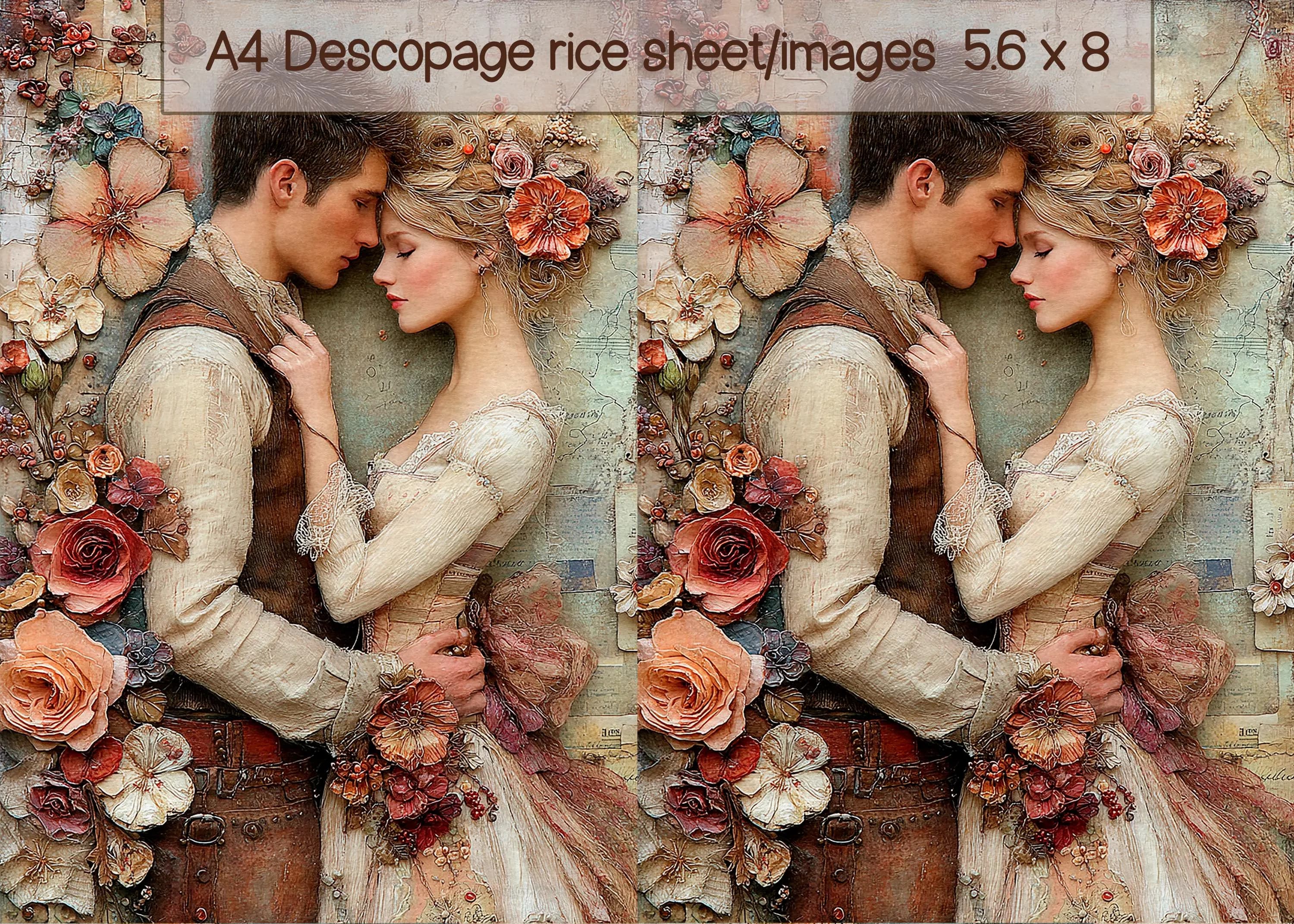Vintage Romantic Couple Rice Paper for Decoupage, Shabby Chic Victorian Mulberry Paper A4, French Country Art Paper for Scrapbooking/Jornals - image 4