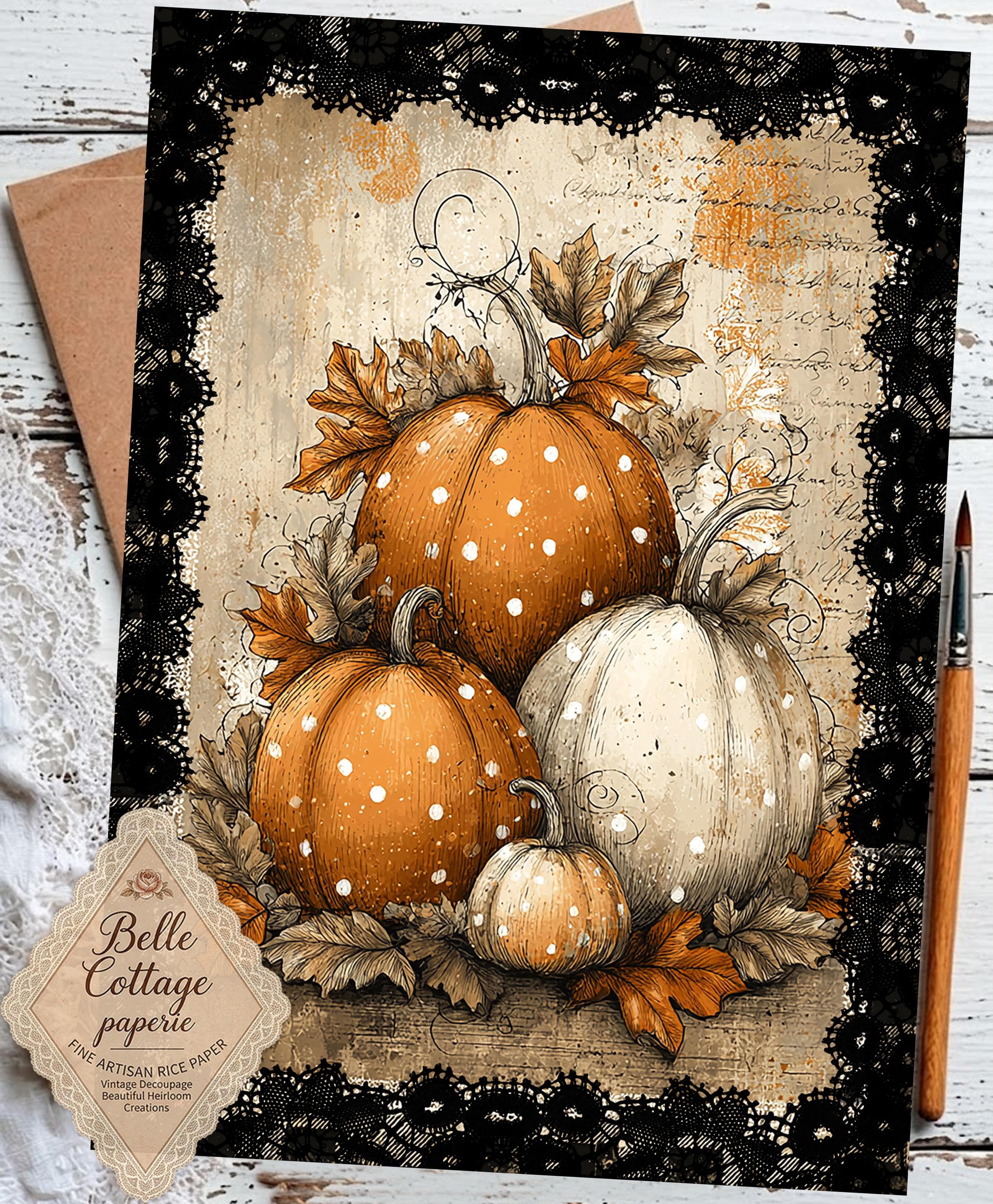 Vintage Polka Dot Pumpkin Mulberry Rice Paper for Decoupage | Farmhouse Fall Pumpkins | Rustic Autumn Decor | A4 Rice Paper - image 4