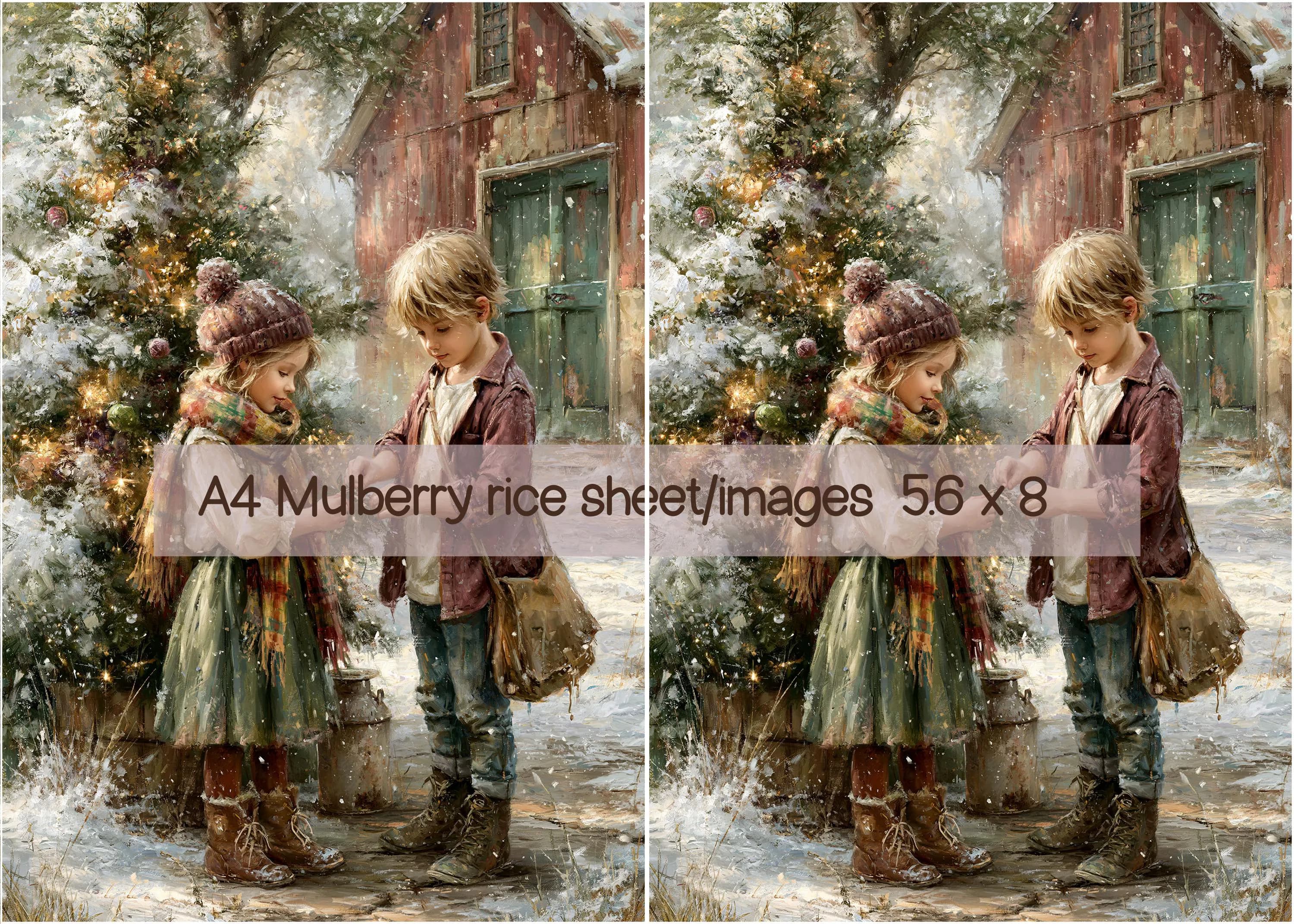 Vintage Christmas Children Mulberry Rice Paper for Decoupage | Cozy Winter Cottage Kids | Holiday Family Craft Paper | Christmas Tree Decor - image 5
