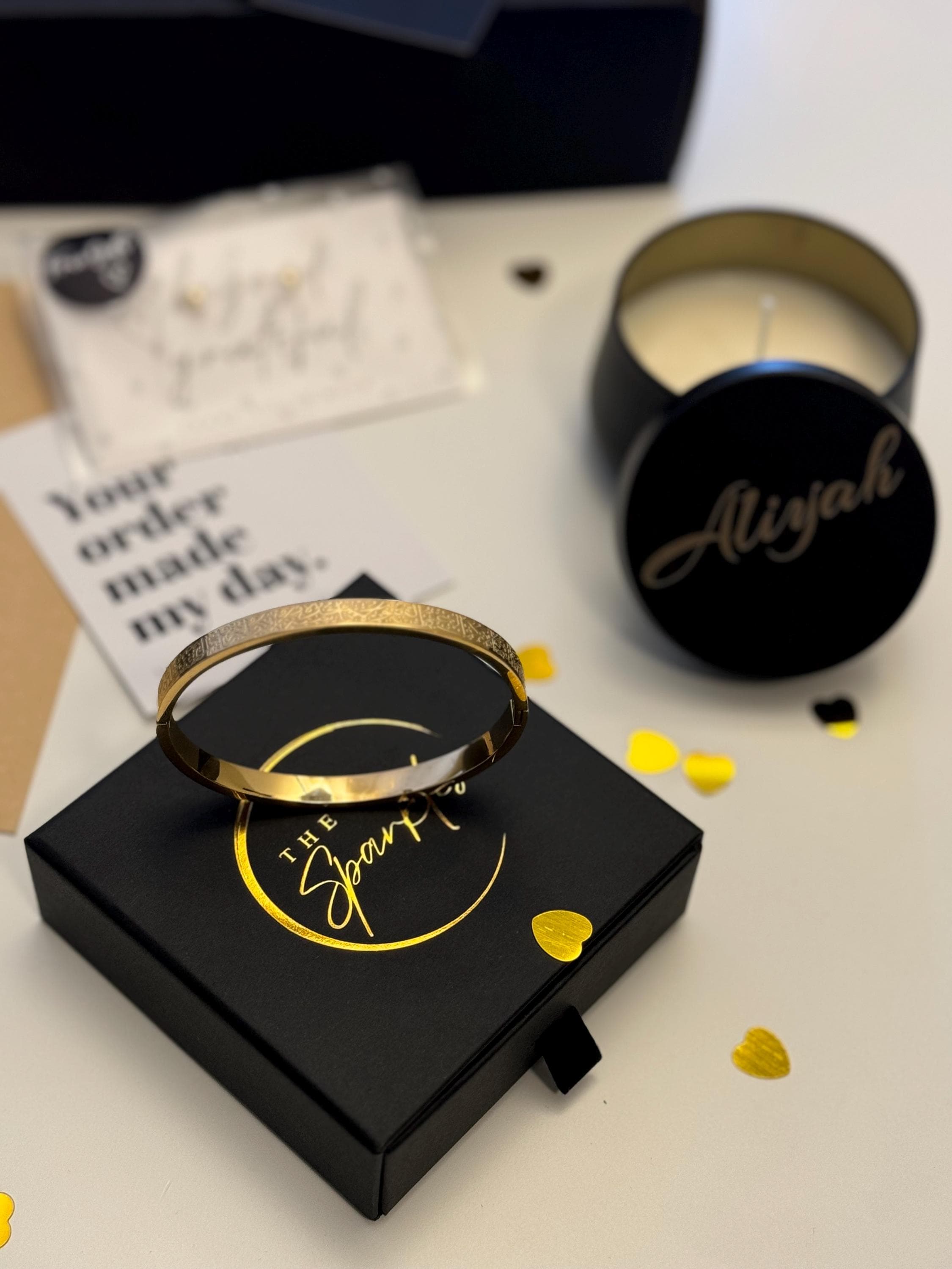 Ayat ul Kursi Bangle with Name Date Engraved Scented Soy Candle |Ramadan Eid Gift Bundle | Personalized Gift Set for Eid Ramadan | Limited