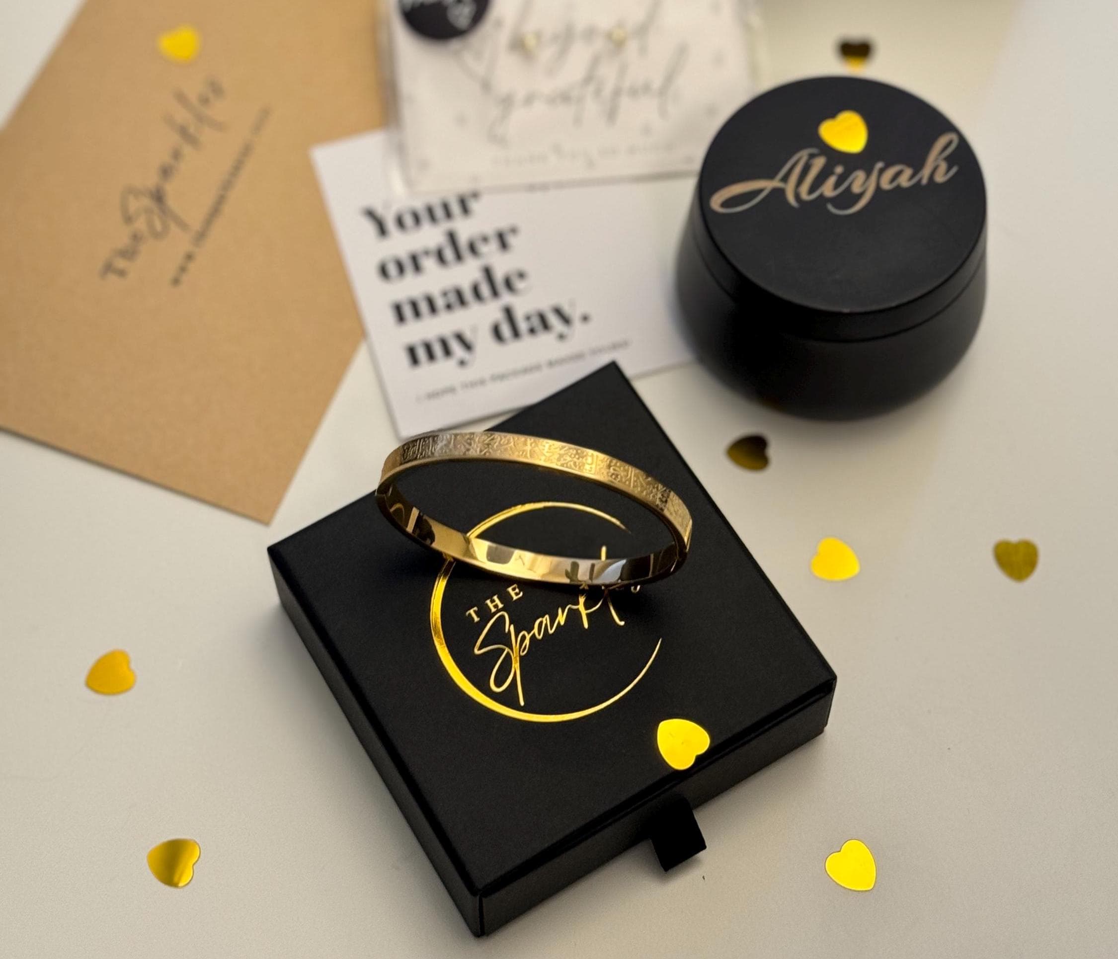 Ayat ul Kursi Bangle with Name Date Engraved Scented Soy Candle |Ramadan Eid Gift Bundle | Personalized Gift Set for Eid Ramadan | Limited