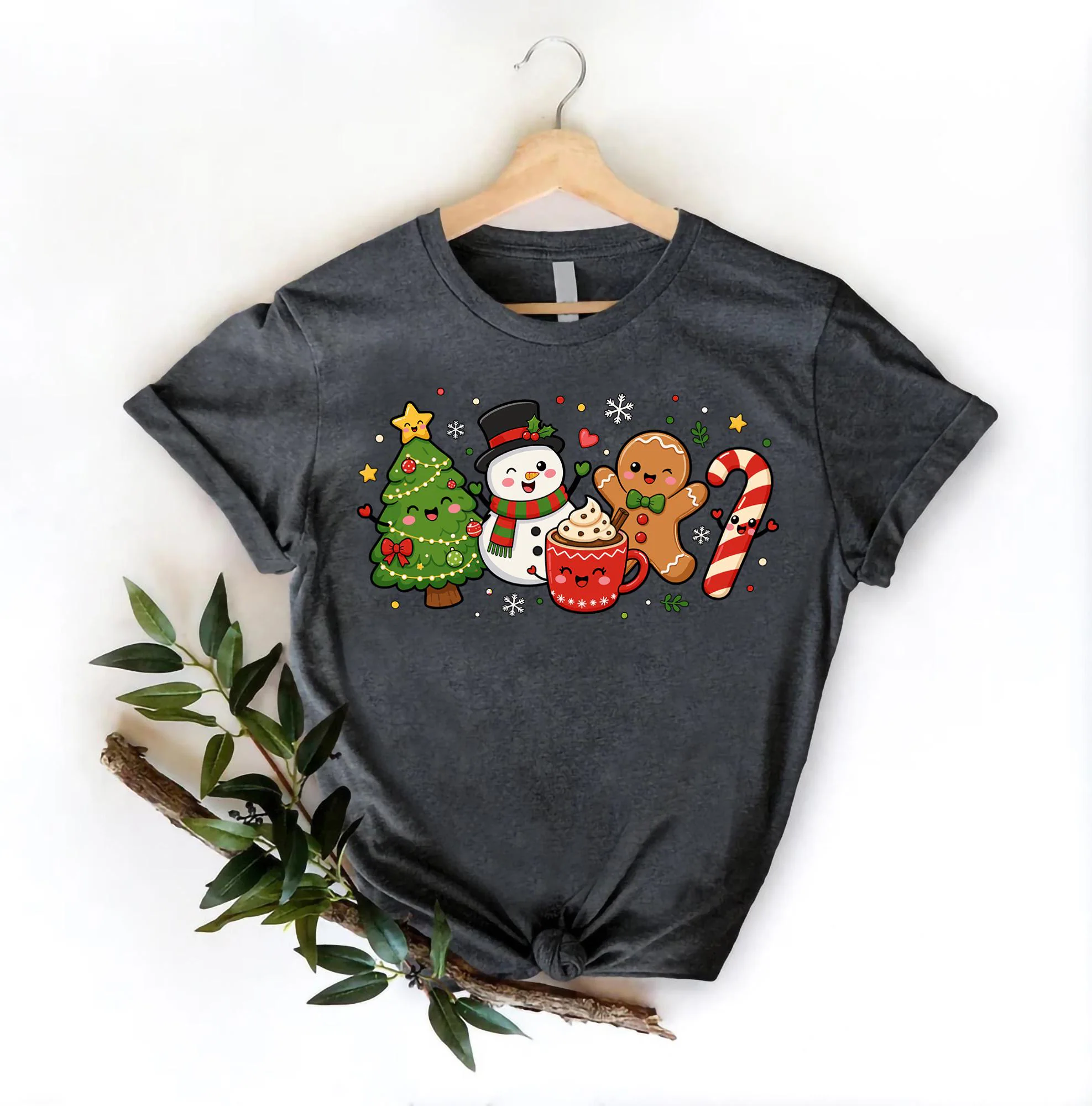 Festive Christmas T-Shirt, Gingerbread Snowman Tree Tee, Winter Gift Pack - image 4