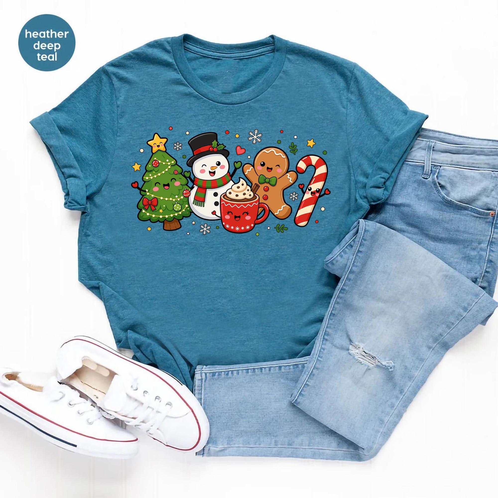 Festive Christmas T-Shirt, Gingerbread Snowman Tree Tee, Winter Gift Pack - image 5